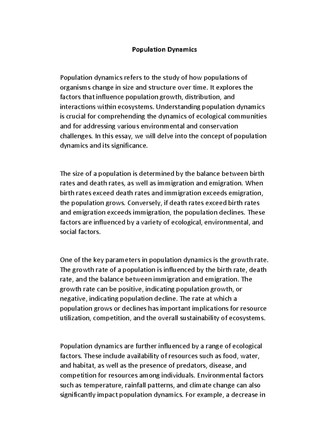 Population Dynamics: Key Concepts and Ecological Impacts - Studocu