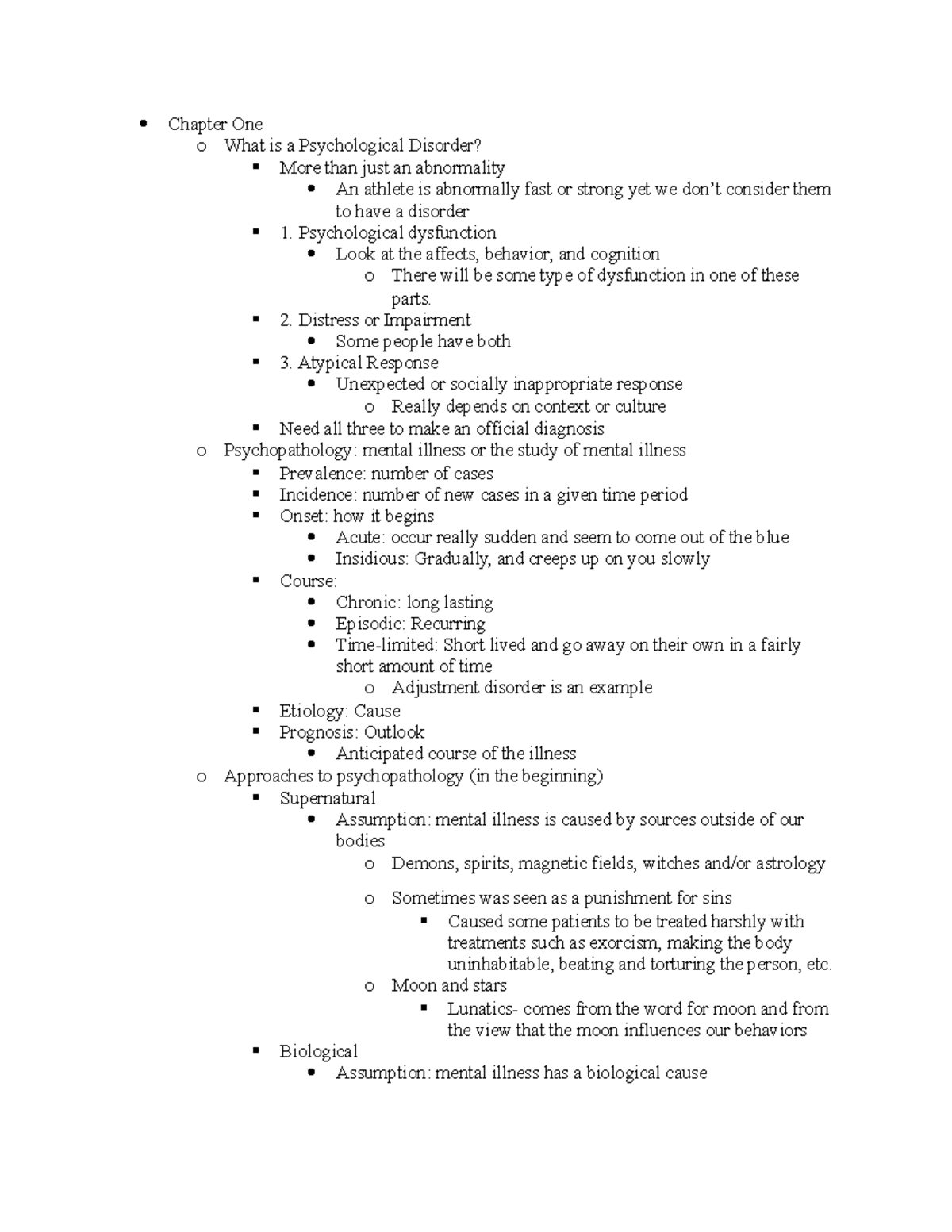 Abnormal Psychology Lecture Notes - Chapter 1 Insights by Dr. Ross ...