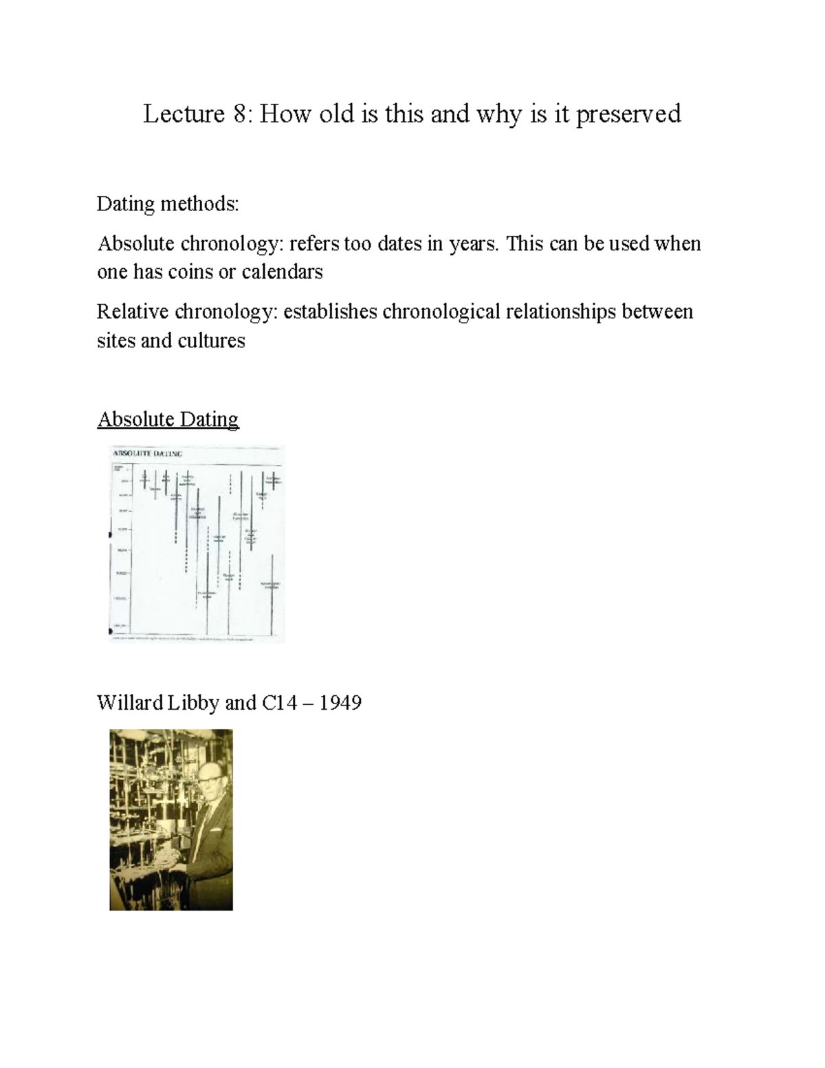 Lecture Notes on Dating Methods & Preservation in Archaeology (ARCH 101 ...