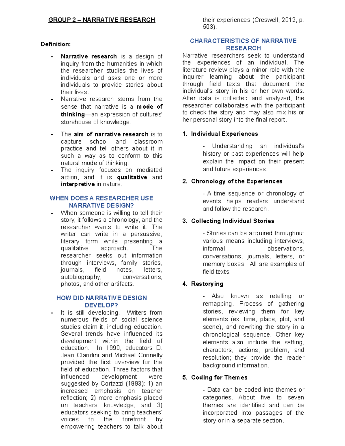 Group 2 - Narrative Research LECTURE NOTES - GROUP 2 – NARRATIVE ...
