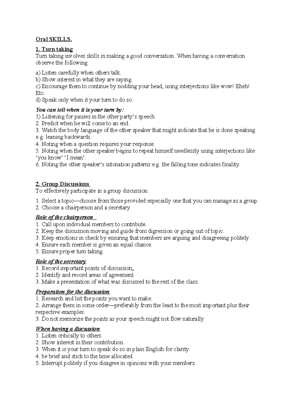 Group Discussion Notes: Oral Skills for Effective Communication - Studocu