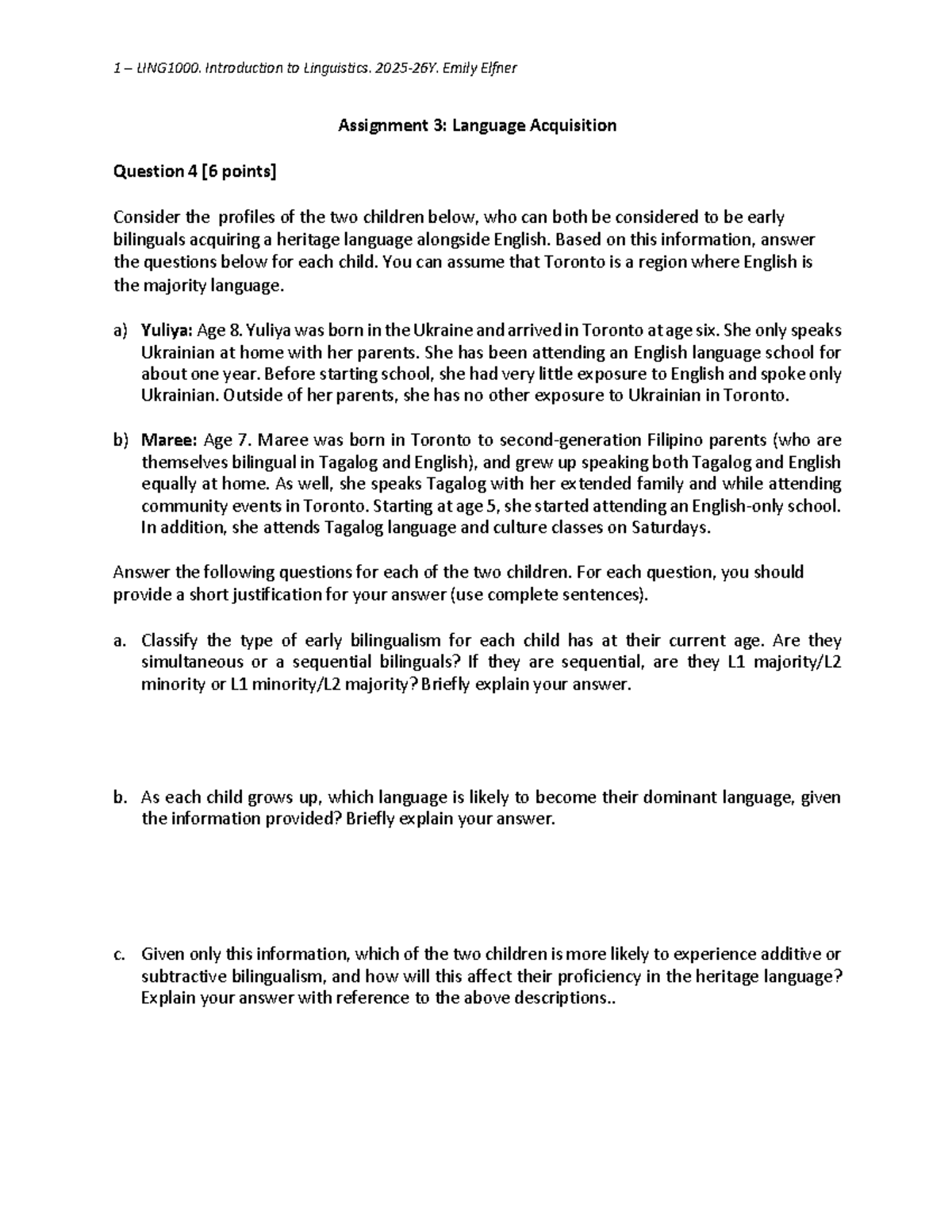 LING1000 Assignment 3: Language Acquisition Q4 Analysis - Studocu