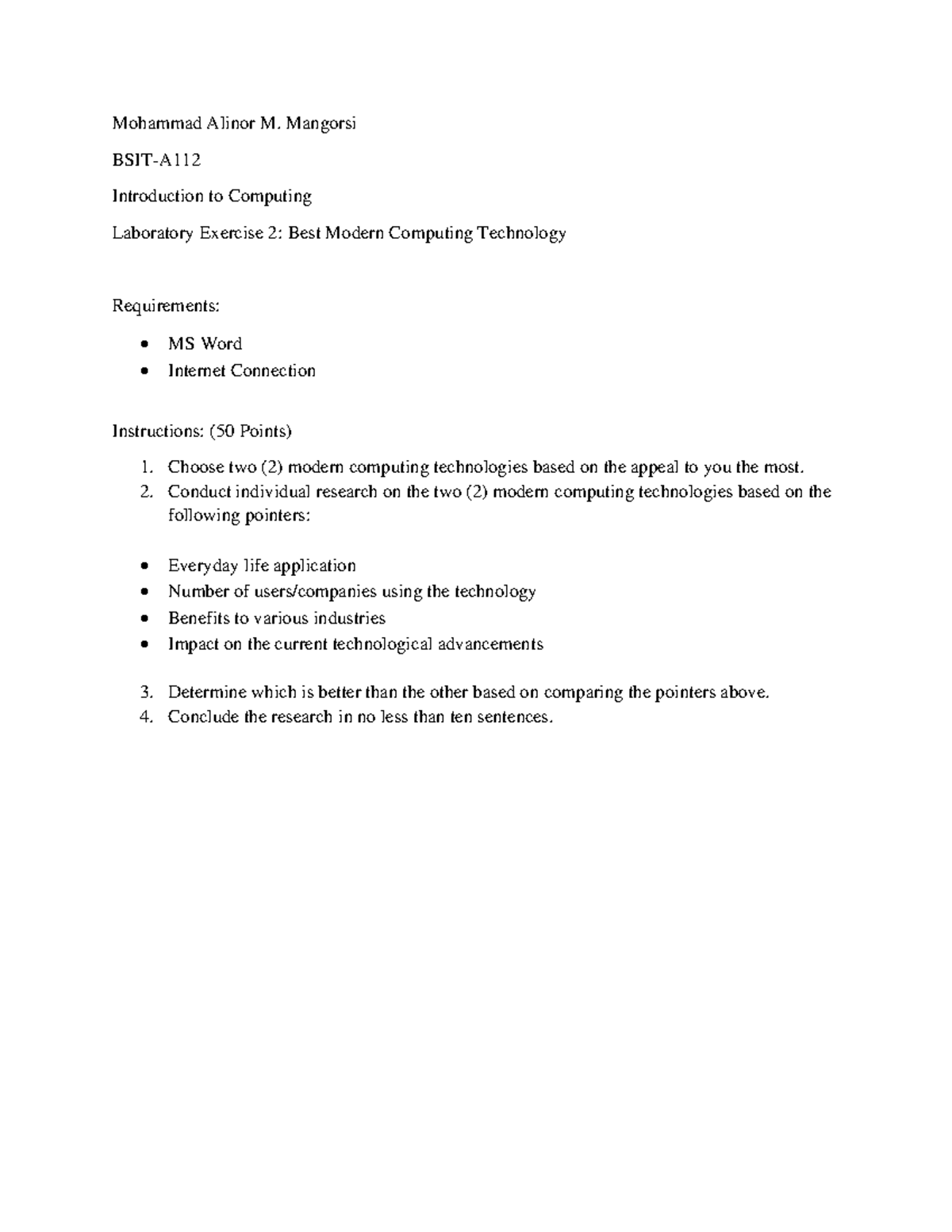ITC BSIT-A Lab Exercise 2: Comparing AI and Blockchain Technologies ...