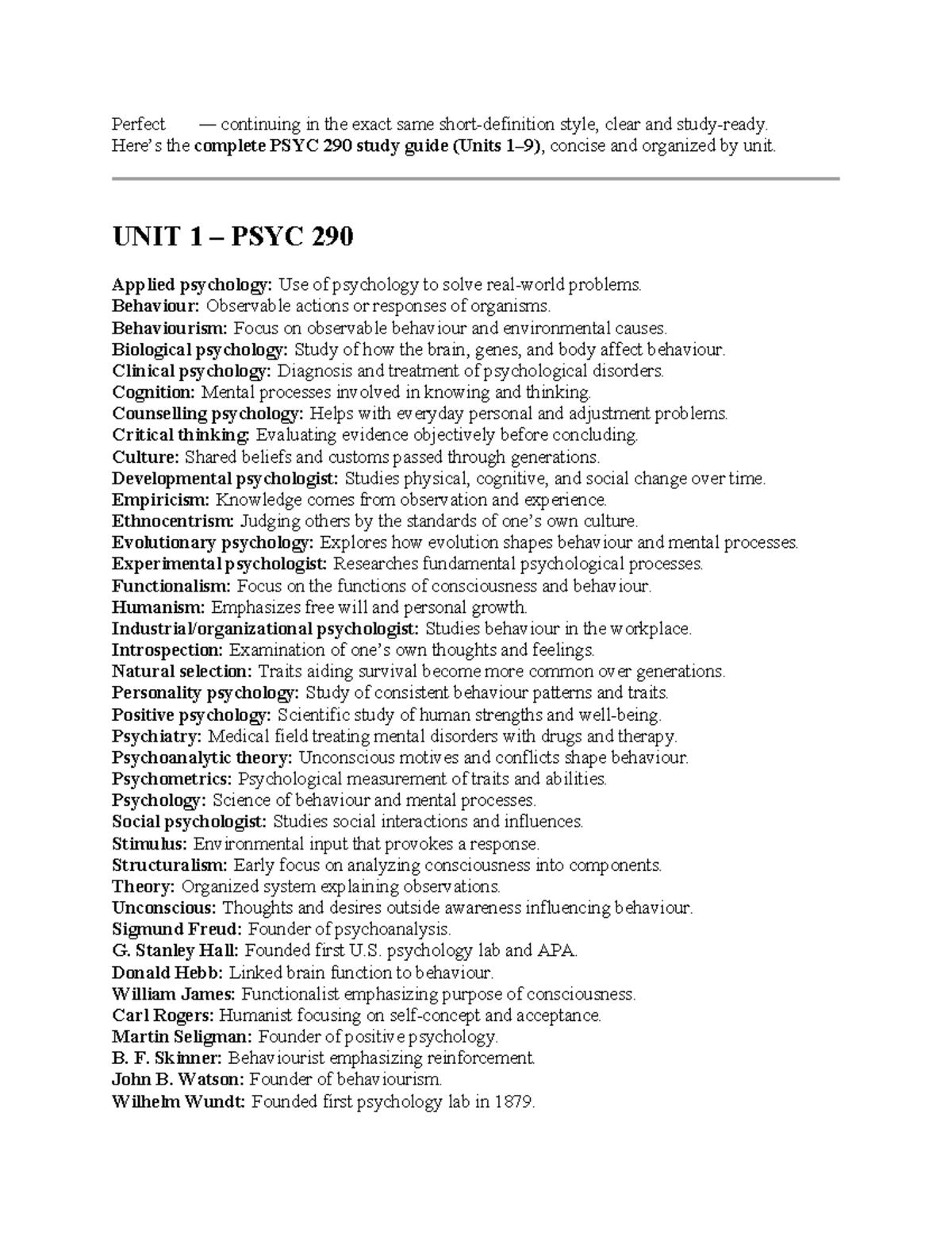 PSYC 290 Final Exam Study Guide: Key Terms and Important Figures - Studocu