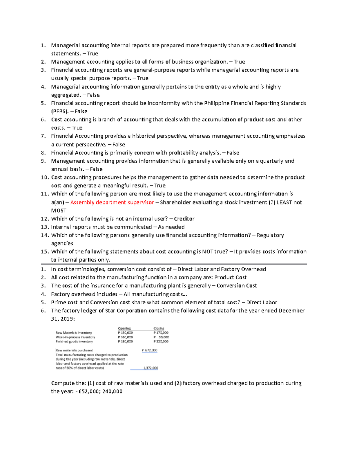 ACC 123_Cost Accounting Quiz Answers and Explanations - Studocu
