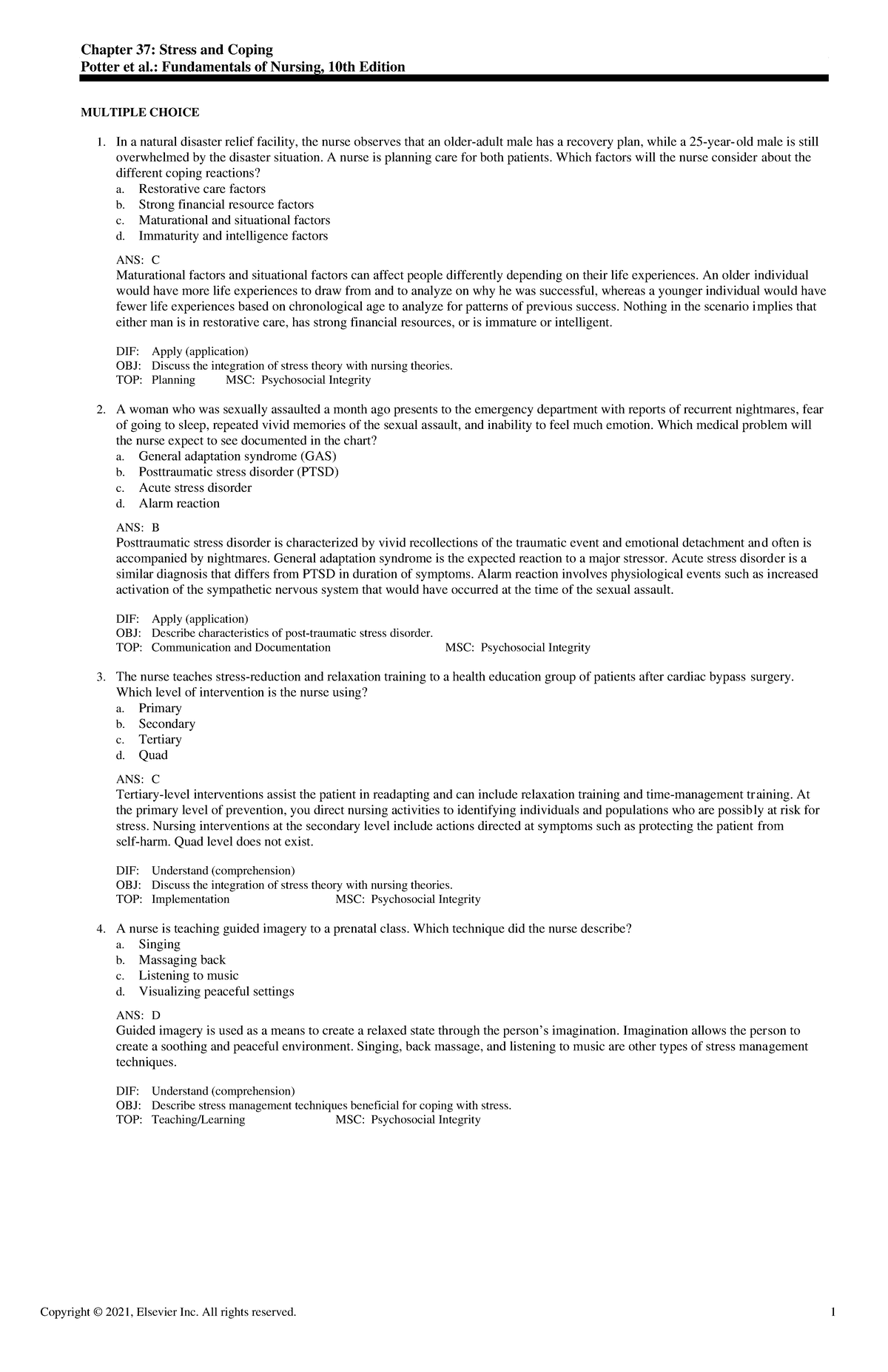 NUR 210: Chapter 37 - Stress and Coping in Fundamentals of Nursing ...