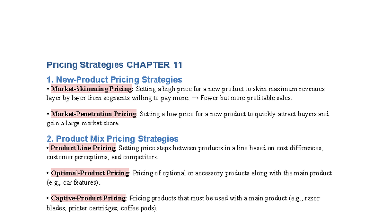 Pricing Strategies and Distribution Channels: Notes CH 10, 11, 12 - Studocu