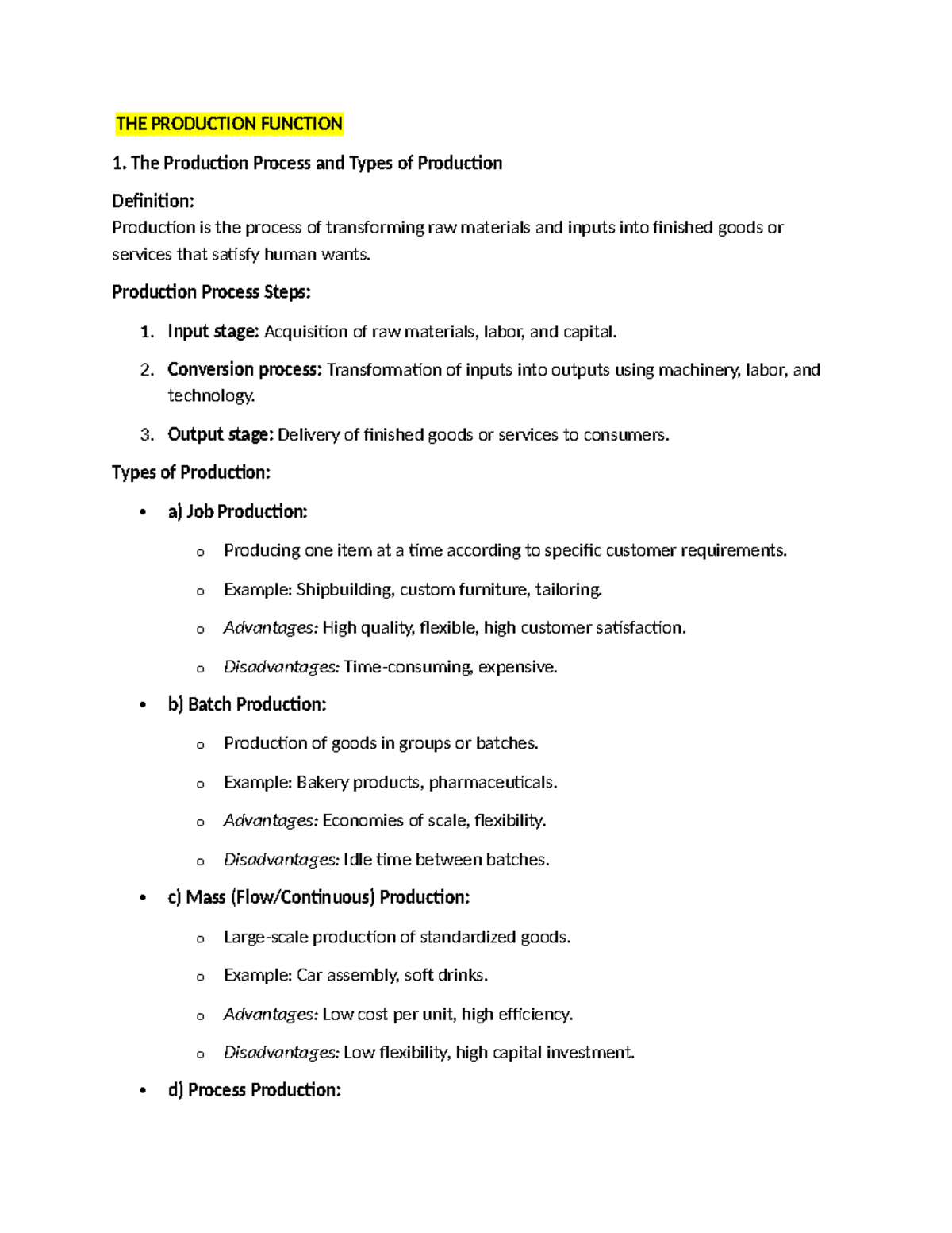 Business and Administration: Production Function Overview - Studocu