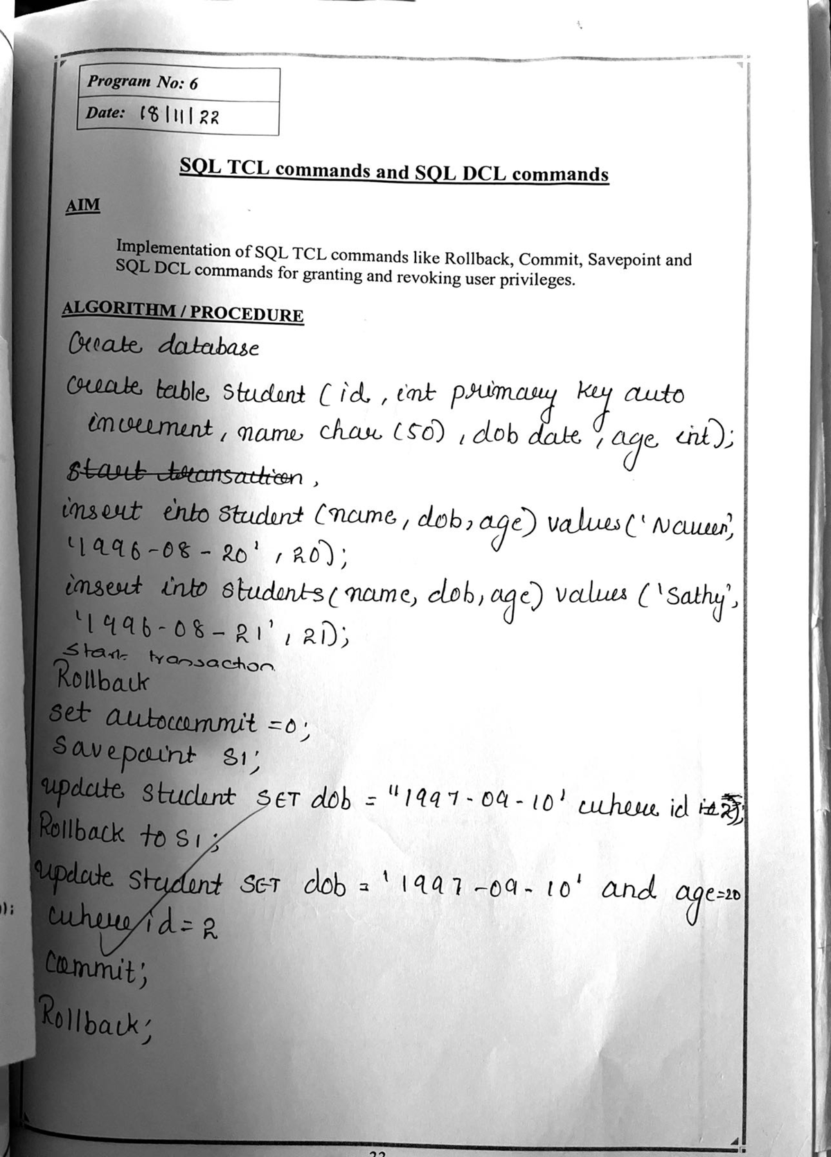 DBMS Lab - SQL Commands, Views, Procedures & NoSQL Overview - Studocu