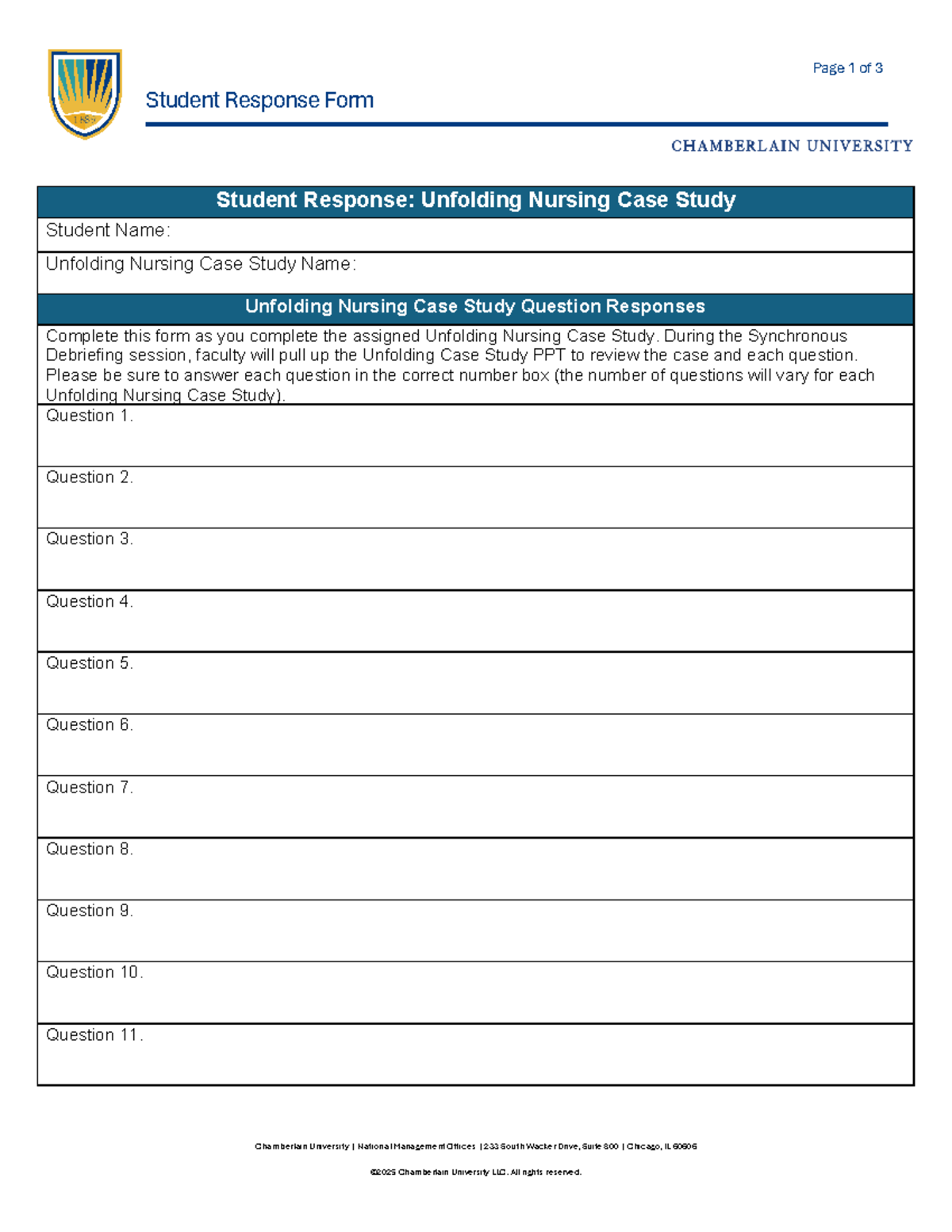 Unfolding Nursing Case Study Response Form - Chamberlain University ...