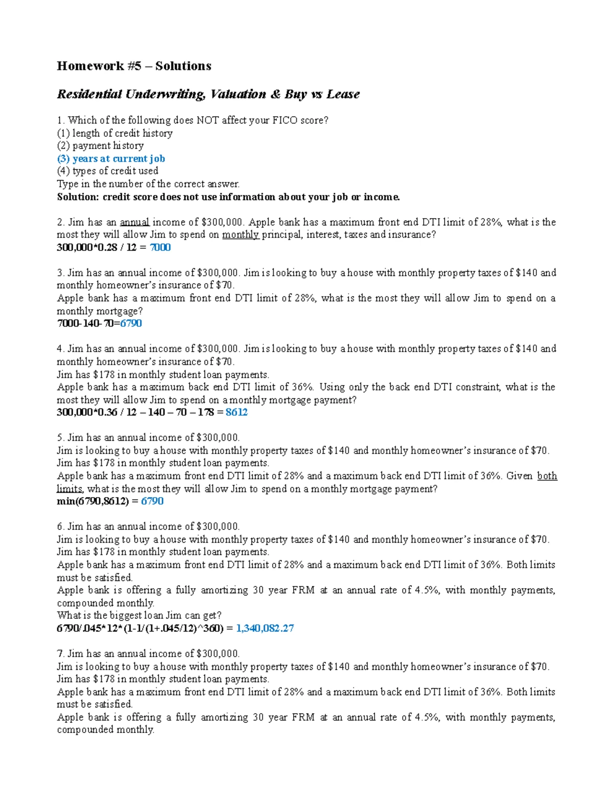 RES3200 homework - HW to practice - Ann buys a house for $2,000,000 ...