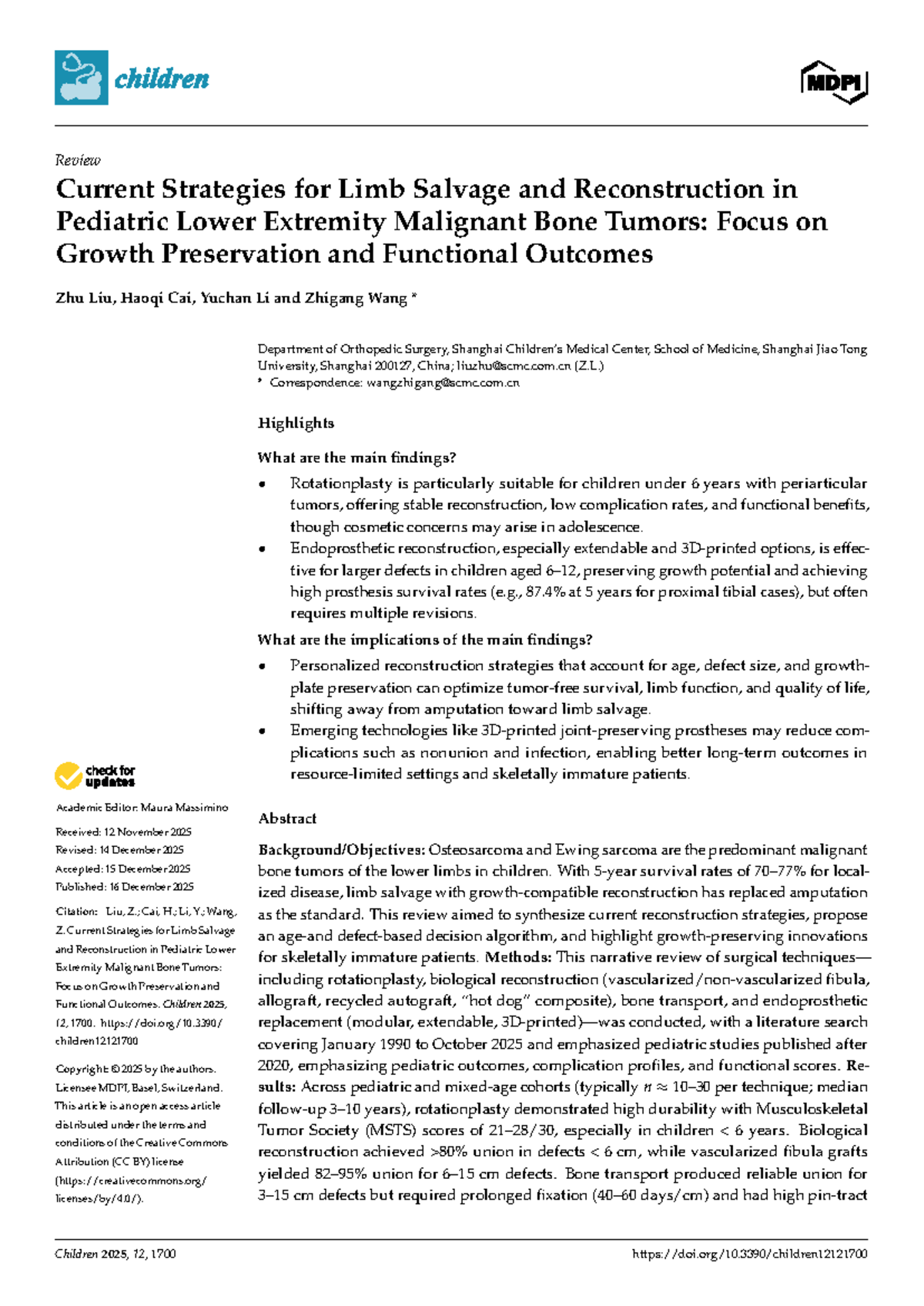 Current Strategies for Limb Salvage in Pediatric Bone Tumors (PEDS 2025 ...