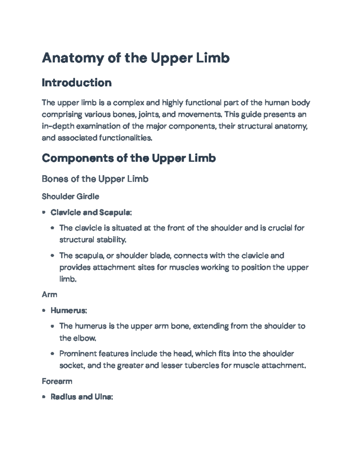 Anatomy of the Upper Limb: A Comprehensive Guide (Course Code: ANAT101 ...