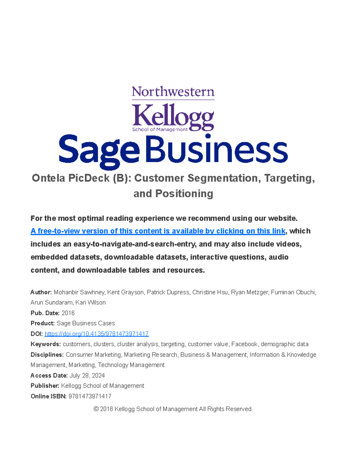 Ontela PicDeck (B): Customer Segmentation & Positioning Case Study ...