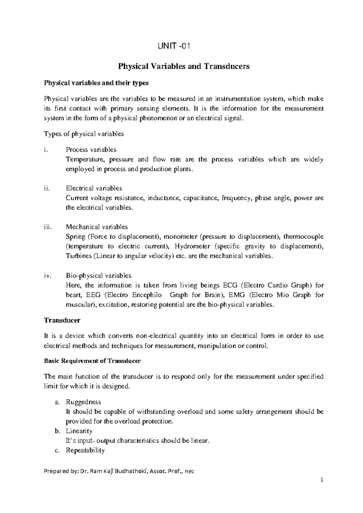 UNIT 3: Physical Variables and Transducers Overview - Studocu