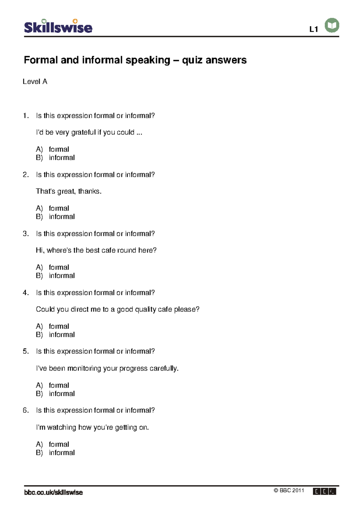 En37spea-l1-quiz - Takes notes for test - Formal and informal speaking ...