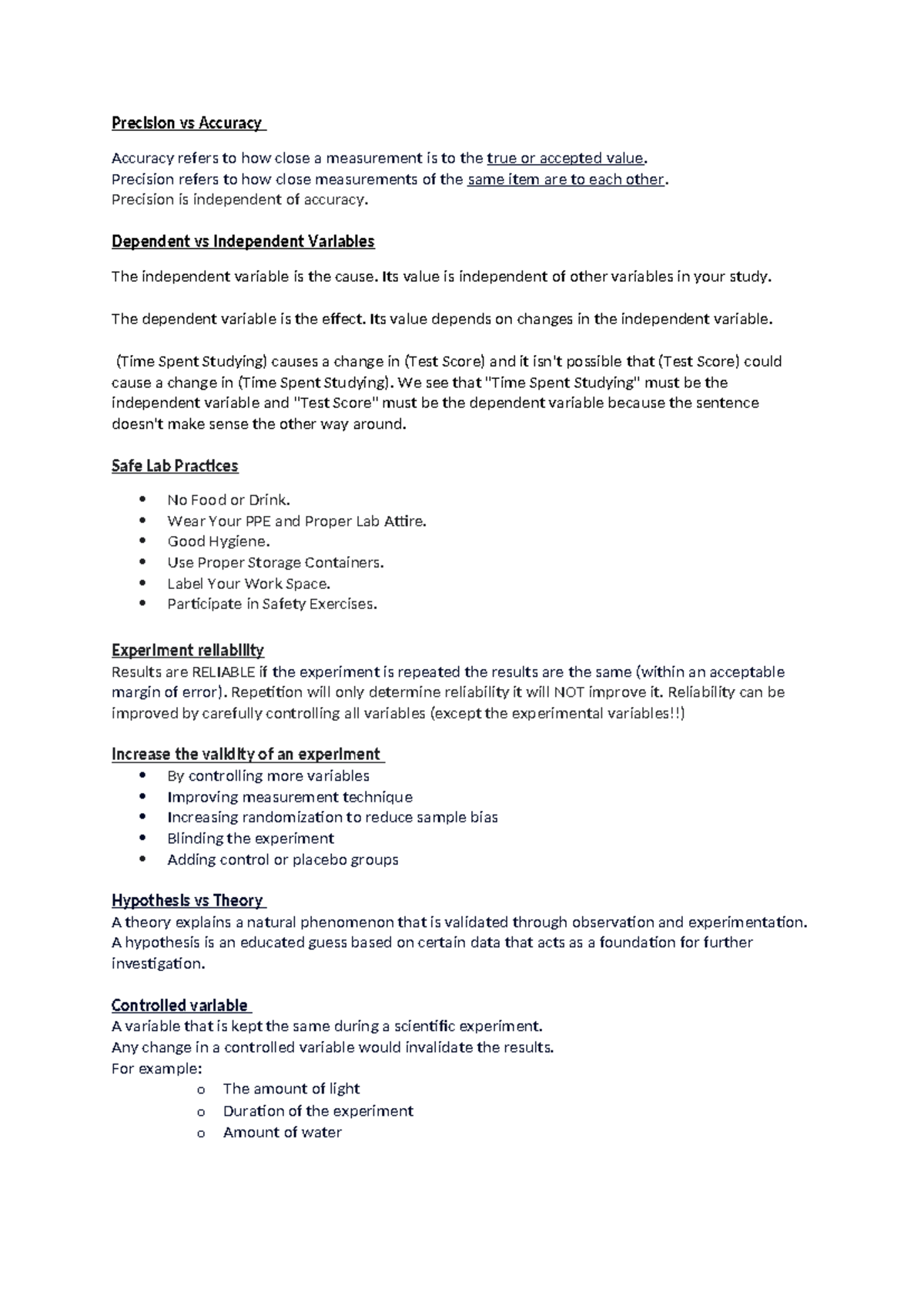 Practical Notes on Precision, Accuracy, and Variables in Experiments ...