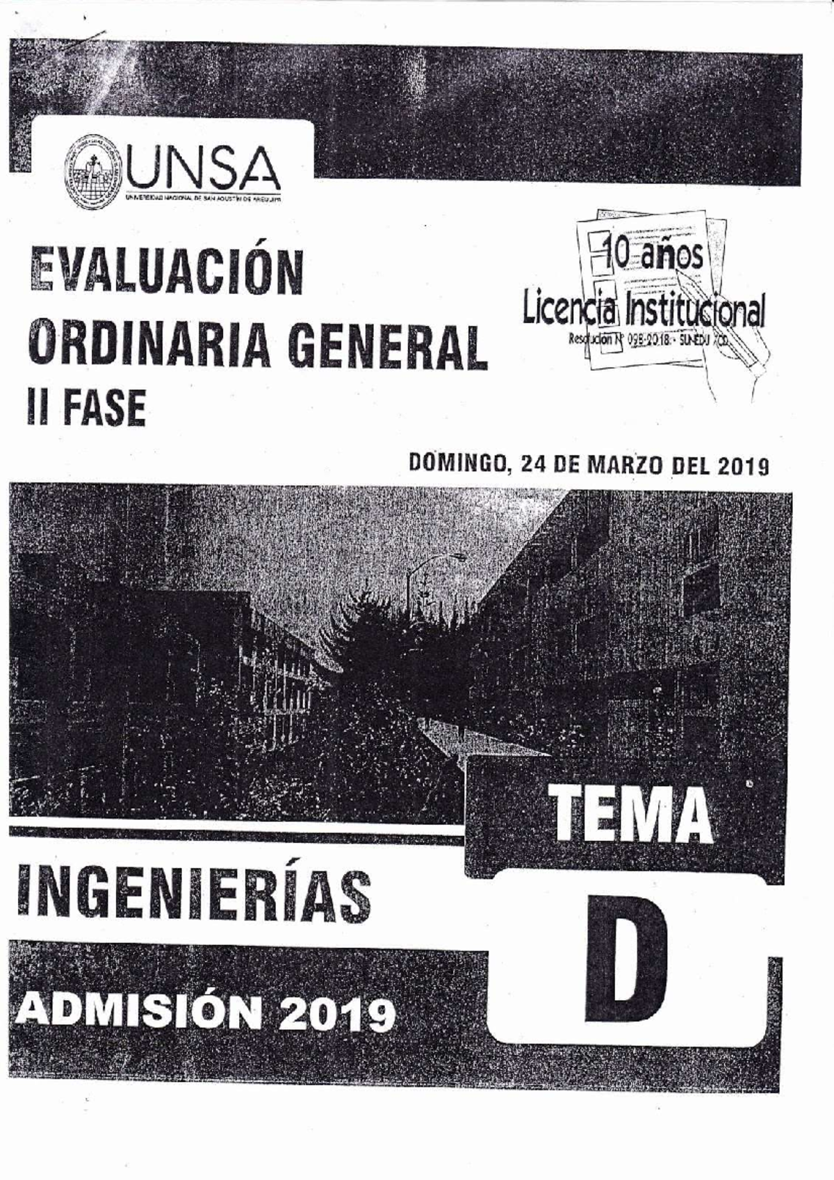 Examen de Admisión Ordinario UNSA 2019 Fase II - Ingenierías - Biologia ...