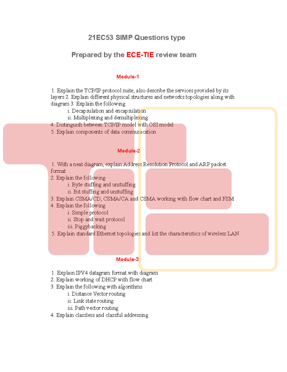 21EC53 SIMP Review Questions on Protocols and Networking Concepts - Studocu