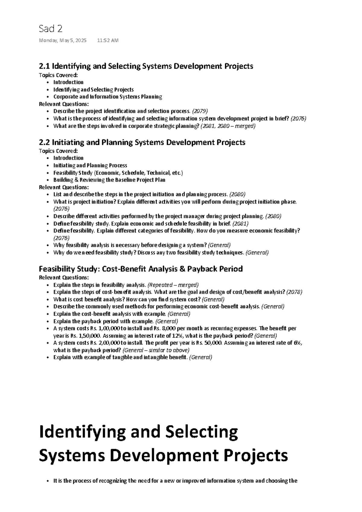 SAD 2 - Identifying and Planning Systems Development Projects - Studocu