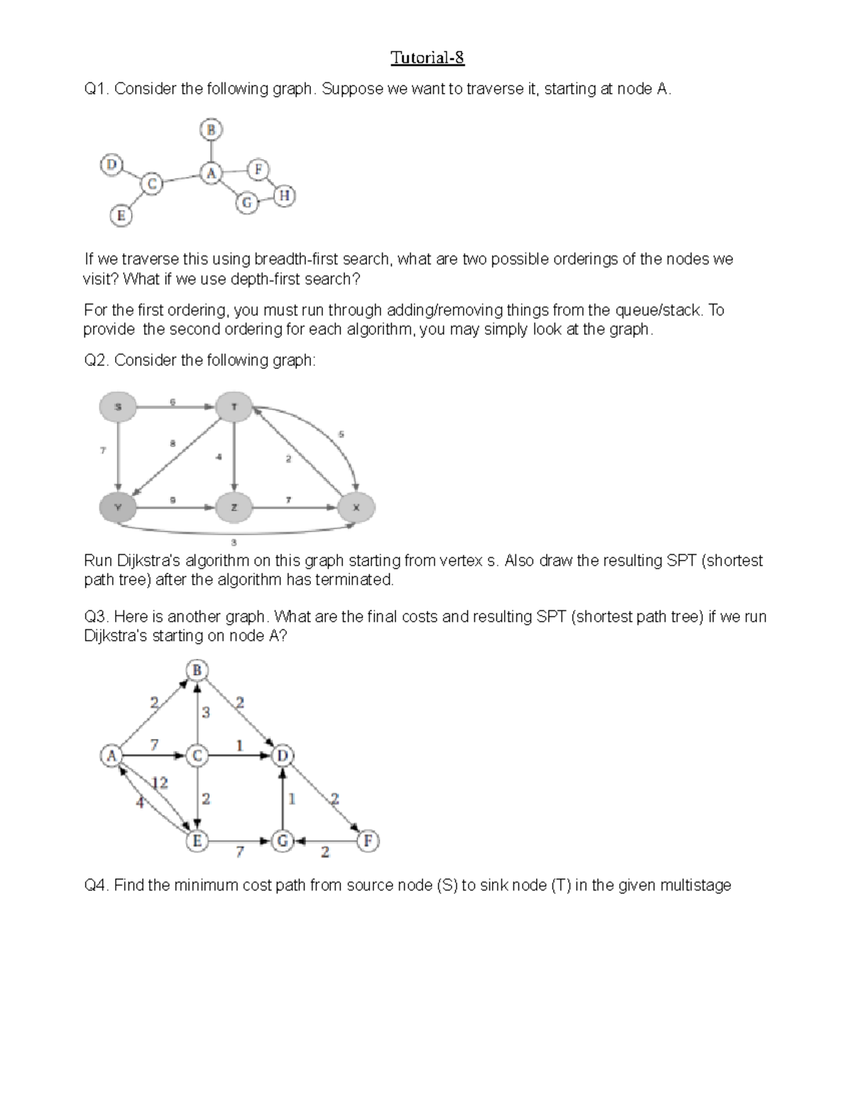 Tutorial-8: Graph Traversal & Dijkstra's Algorithm Exercises - Studocu