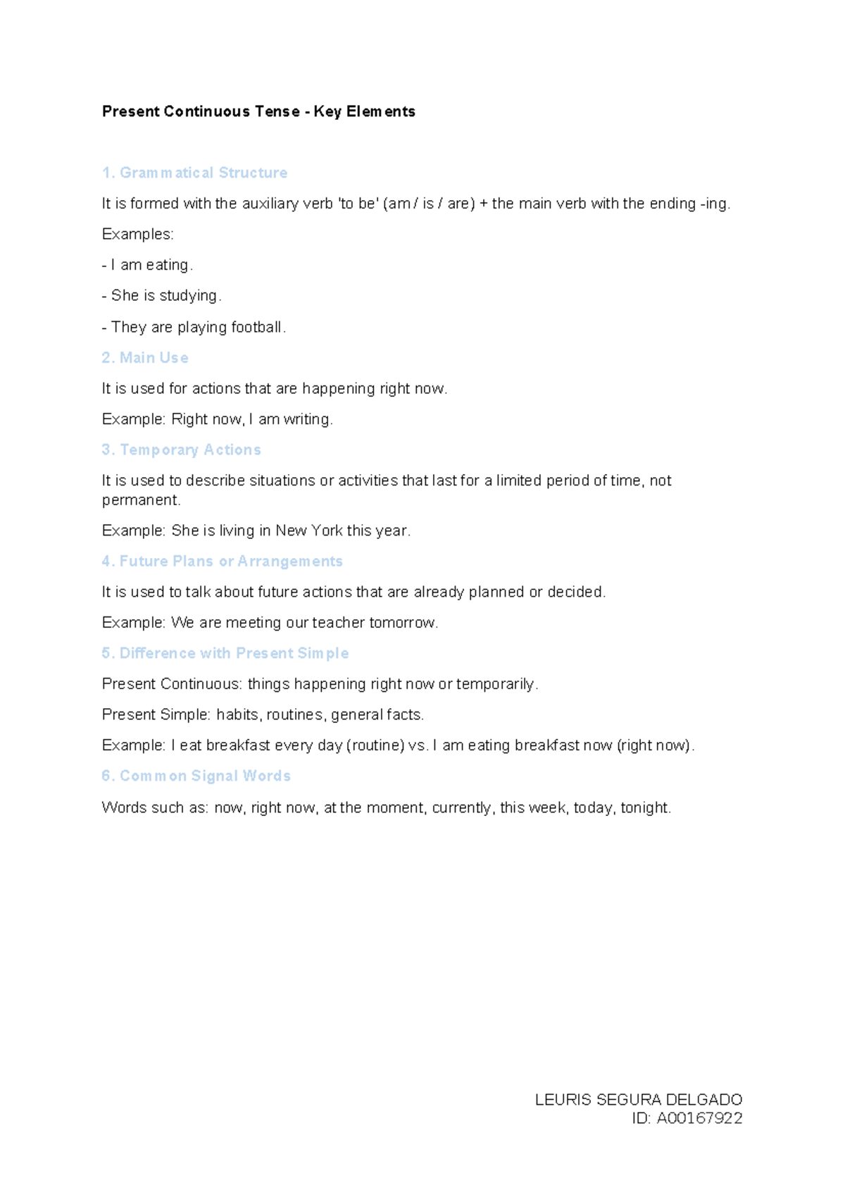 Present Continuous Tense: Key Elements & Usage (ENG 101) - Studocu