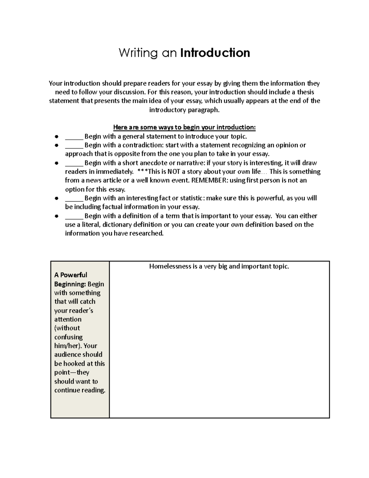 Intro and Conclusion Guide on Homelessness Essay Writing - Studocu