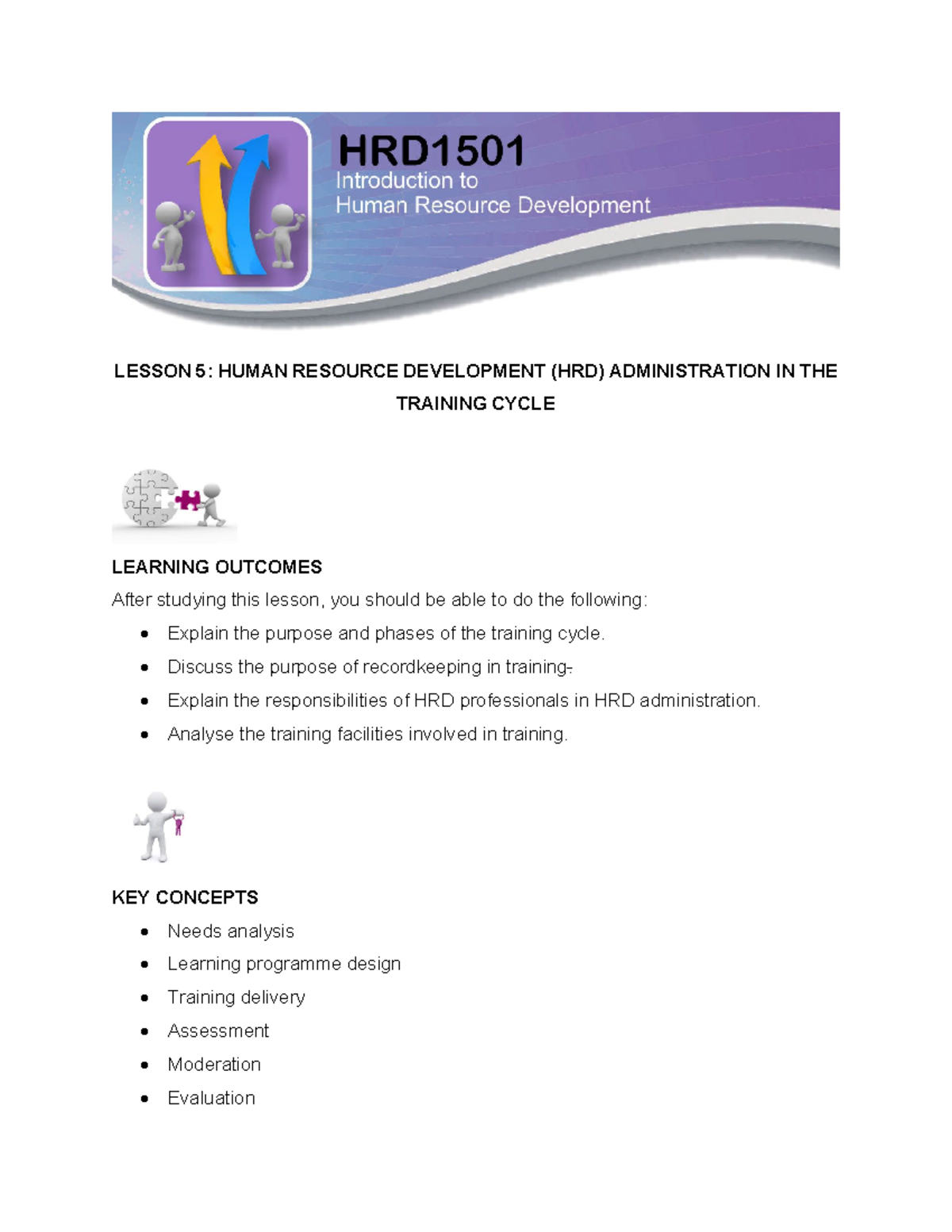 Lesson 5: HRD Administration in the Training Cycle - Studocu