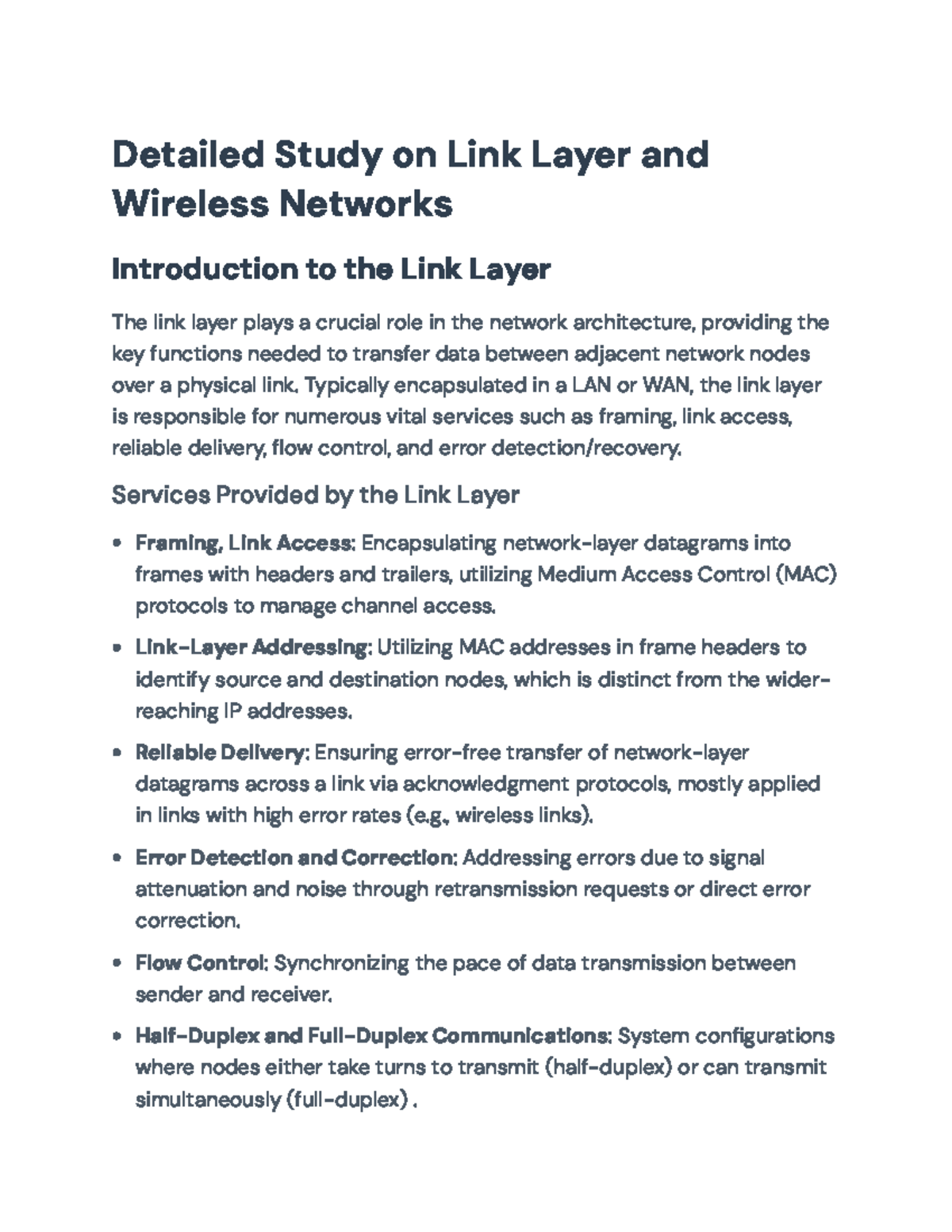 Detailed Study on Link Layer and Wireless Networks (CS101 Lecture Notes ...