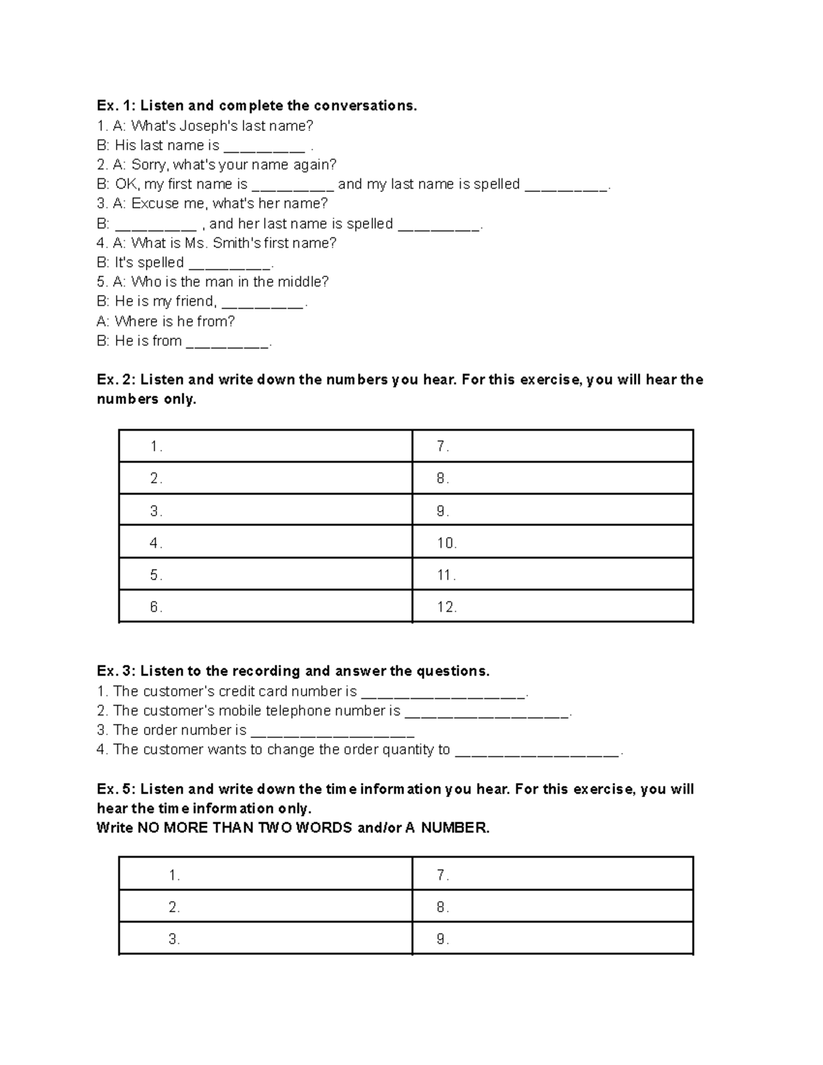 Spelling Listening Practice 1: Exercises and Conversations - Studocu