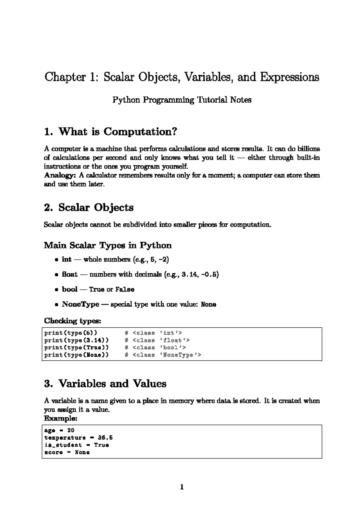 Chapter 1: Scalar Objects & Variables in Python Programming - Studocu