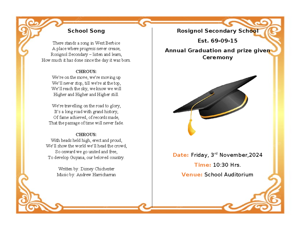Rosignol Secondary School Graduation Ceremony Programme 2024 - Studocu