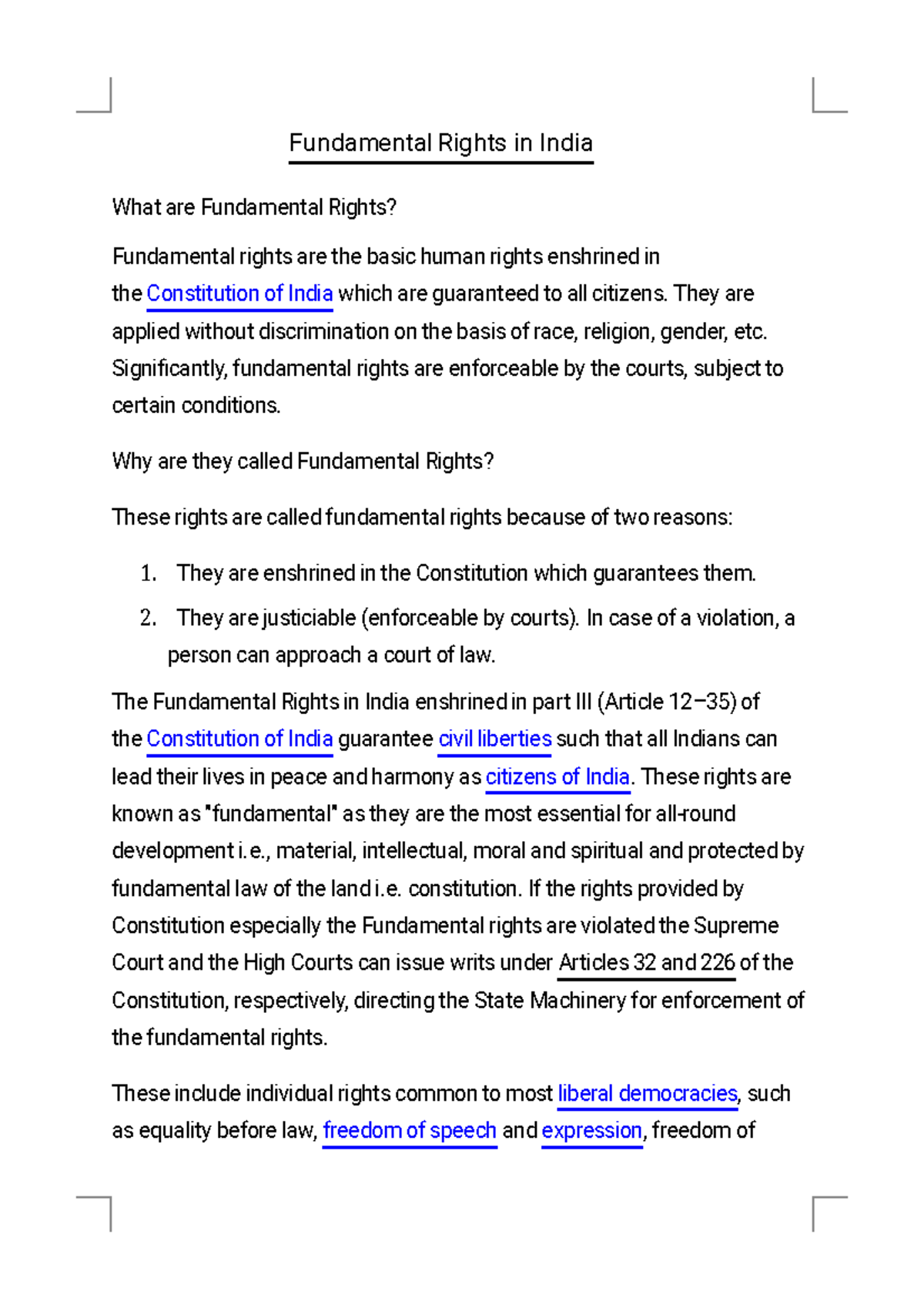Fundamental rights-1 - I need detailed notes for jurisprudence so that ...