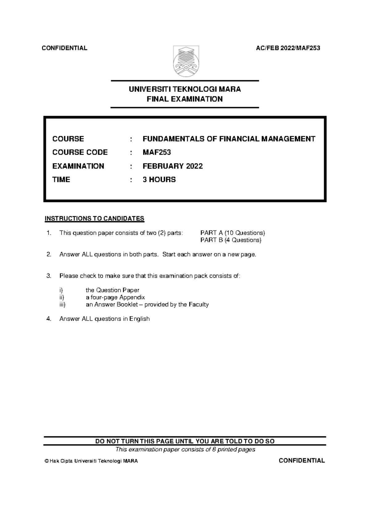 Final Exam MAF253 - Fundamentals of Financial Management Practice - Studocu