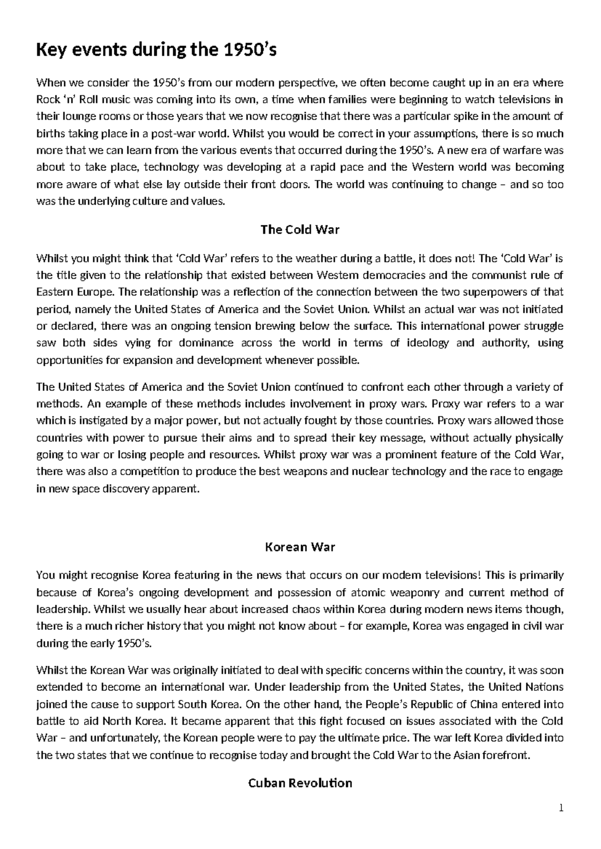 Key Events of the Cold War Era: Insights from GNGL - Studocu