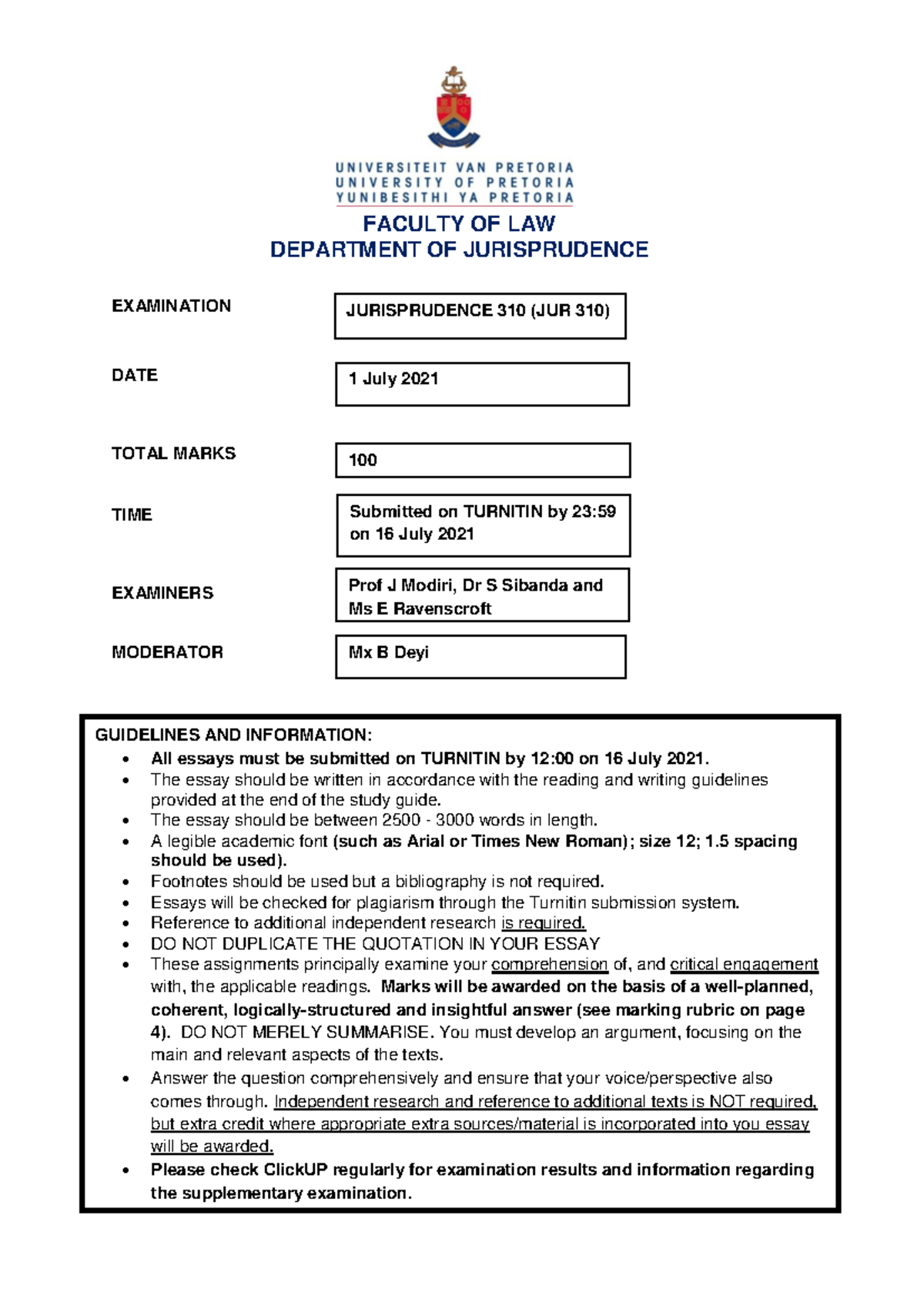 JUR310 Final Exam Past Paper - July 2021 Analysis and Guidelines - Studocu