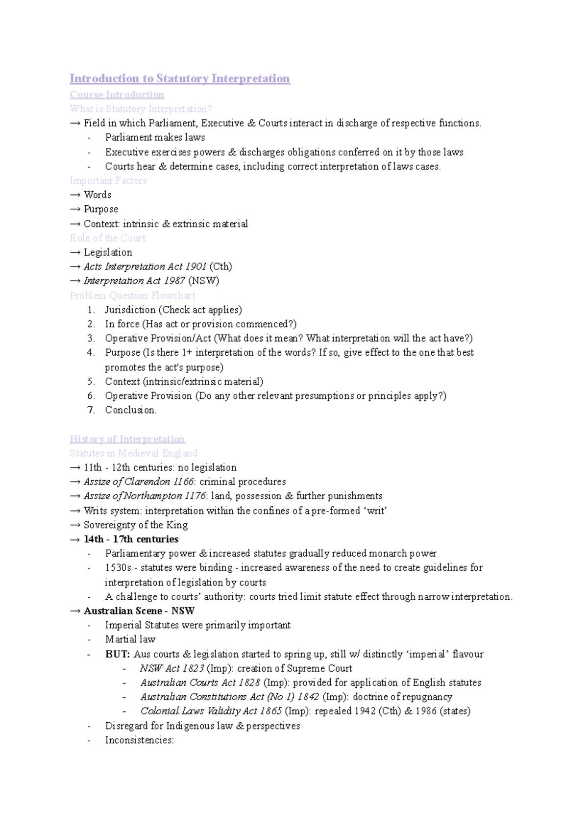 LLB1160 - Introduction to Statutory Interpretation: Key Concepts and ...