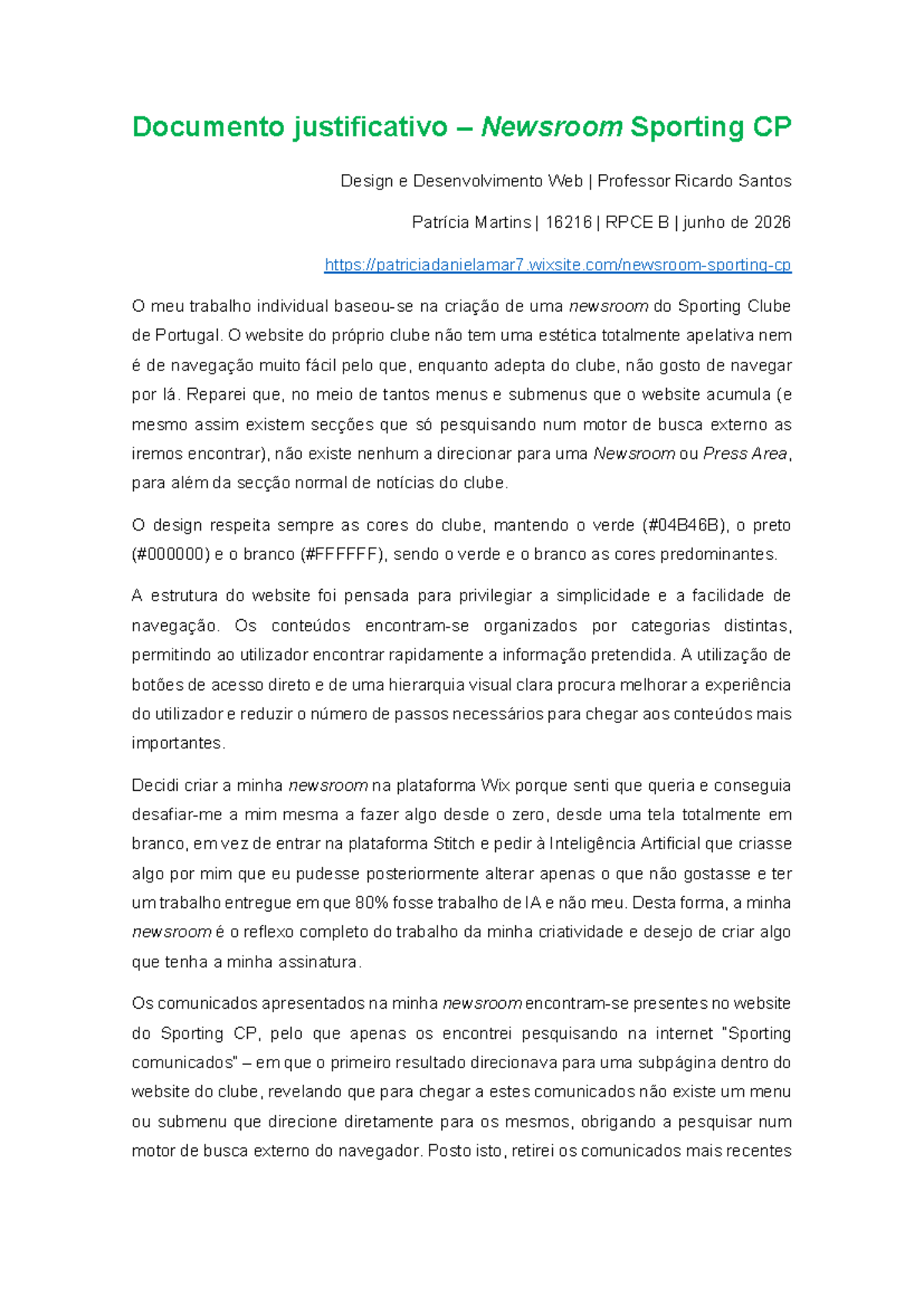 RPCE 16216: Newsroom Sporting CP - Design e Justificação do Projeto ...