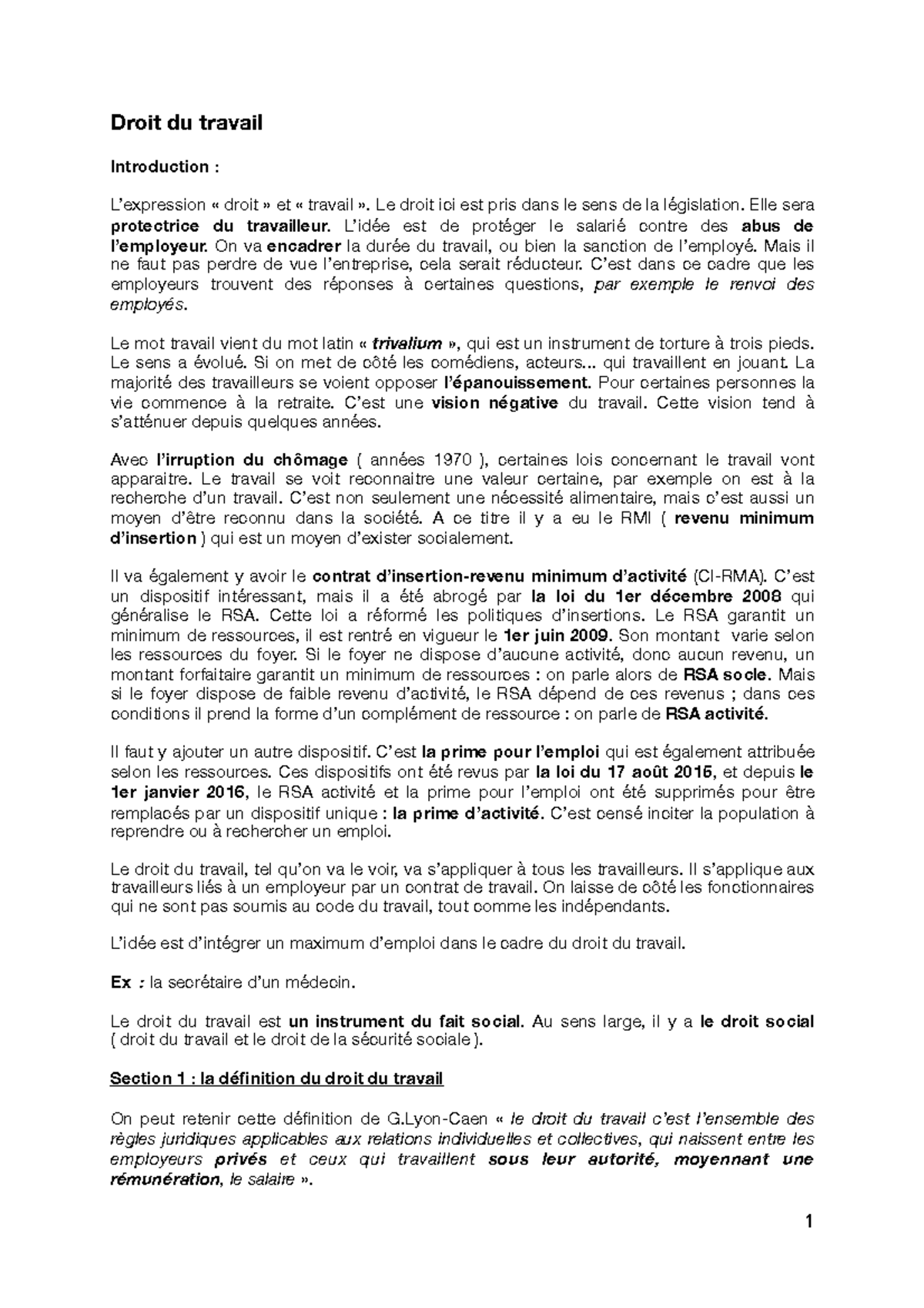 Droit du Travail : Introduction et Évolution des Normes (Cours) - Studocu