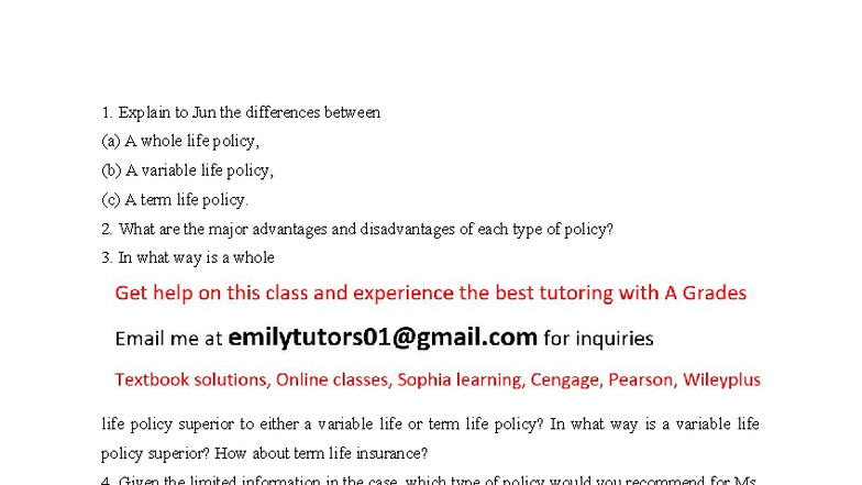 Life Insurance Policy Types: Whole, Variable, and Term Analysis - Studocu