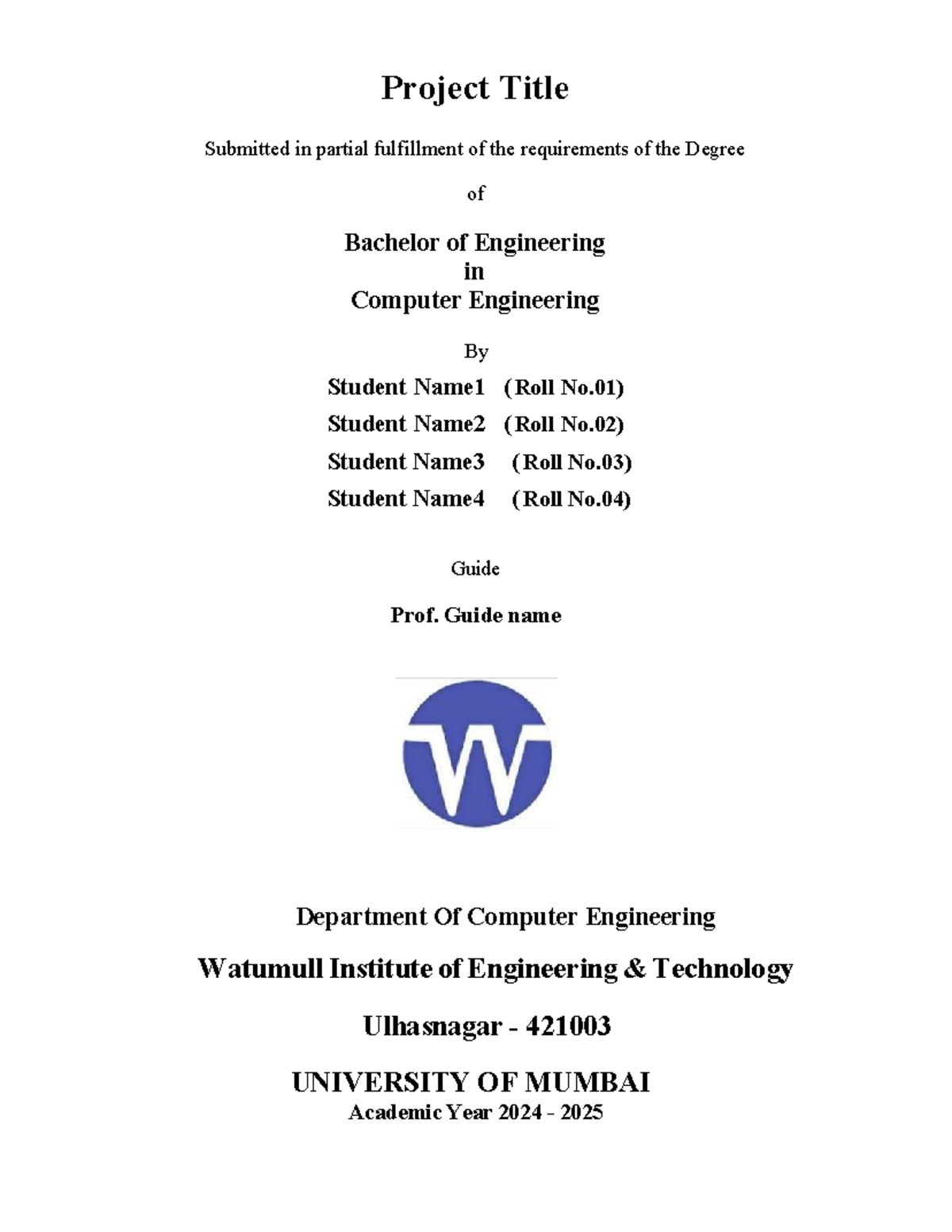 Four Standard Pages In Project - Project Title Submitted in partial ...