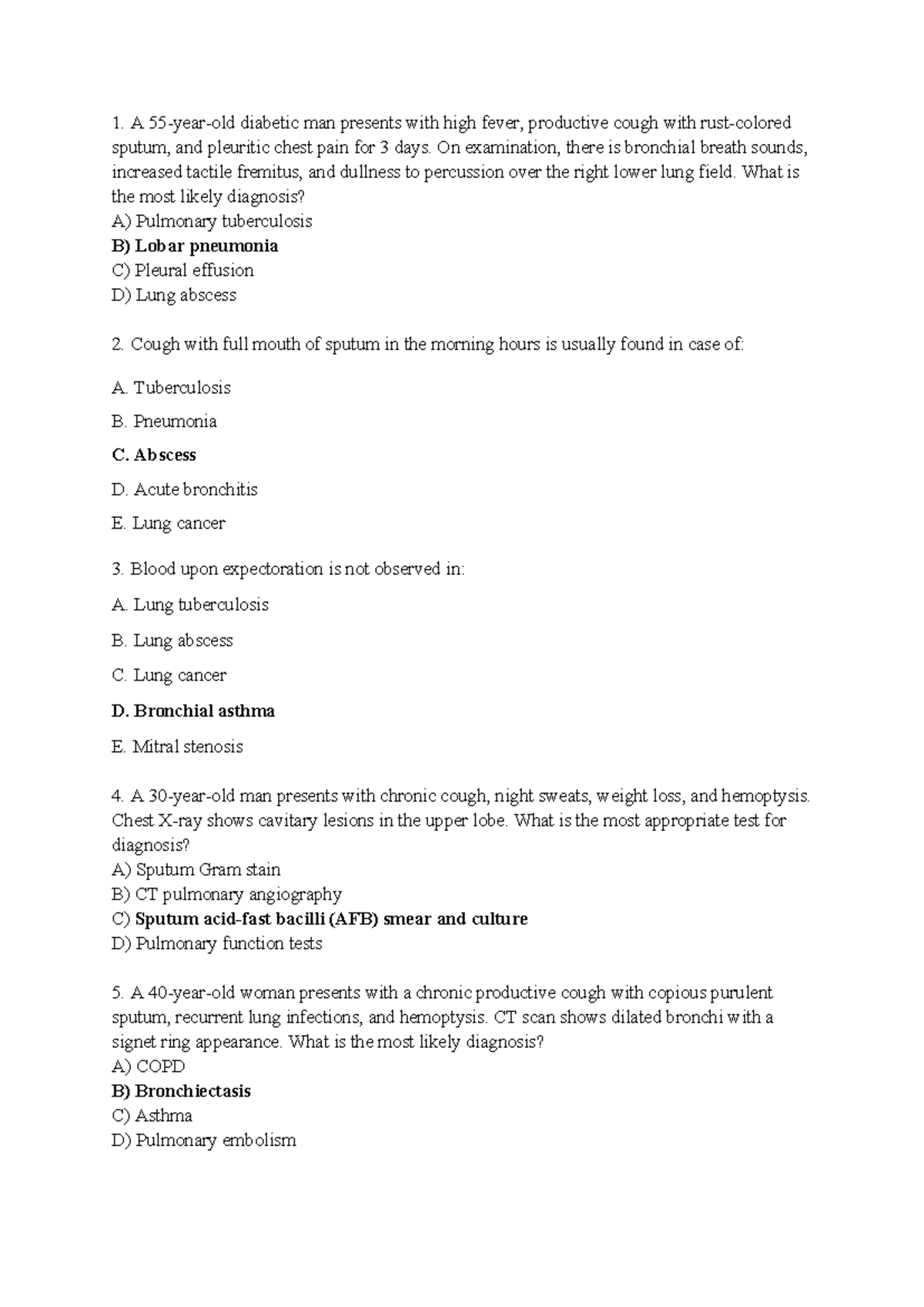 500 MCQ Proped 1 - Practice on Respiratory Diseases and Diagnoses - Studocu
