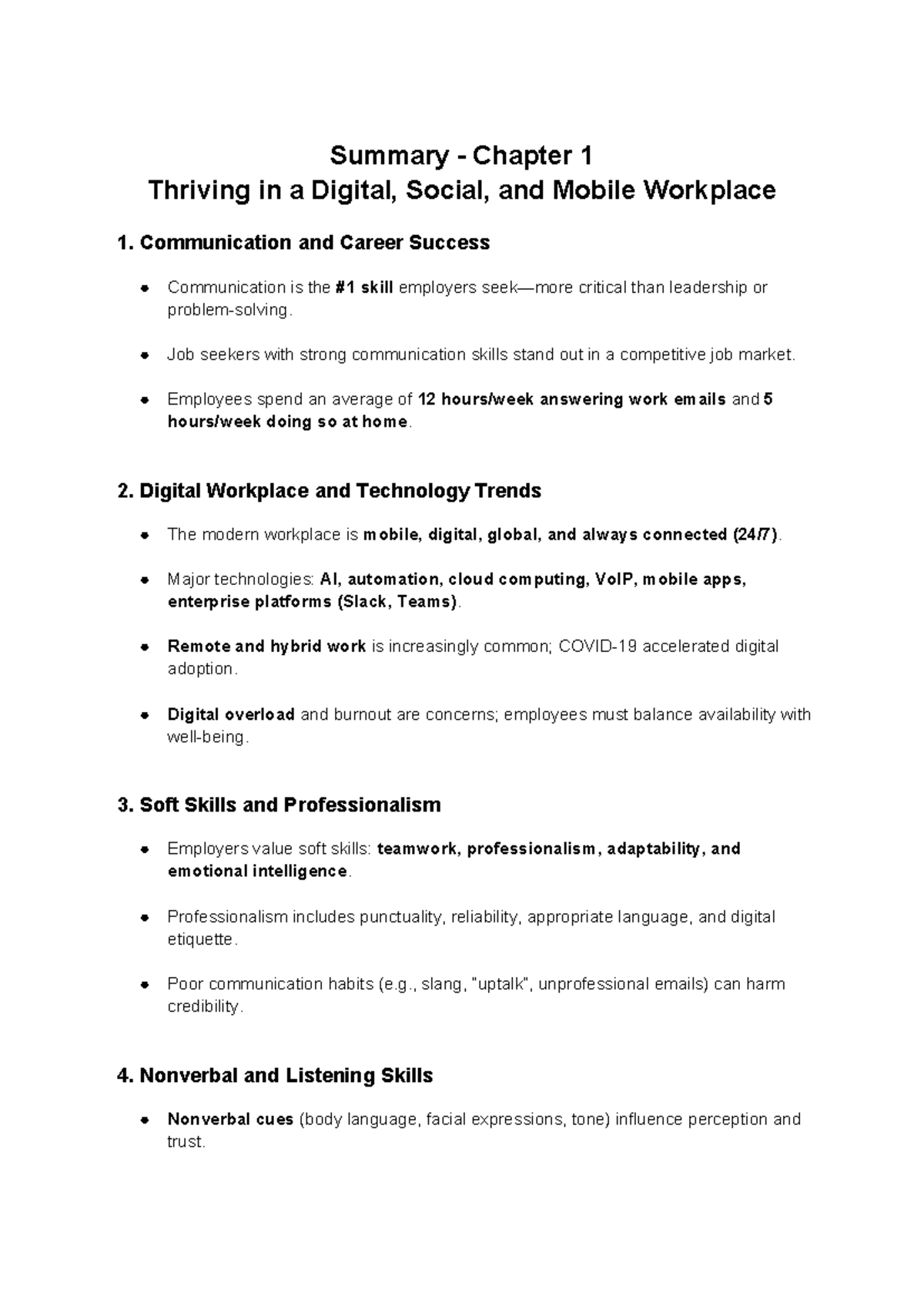 Chapter 1 Summary: Thriving in a Digital Workplace - Studocu