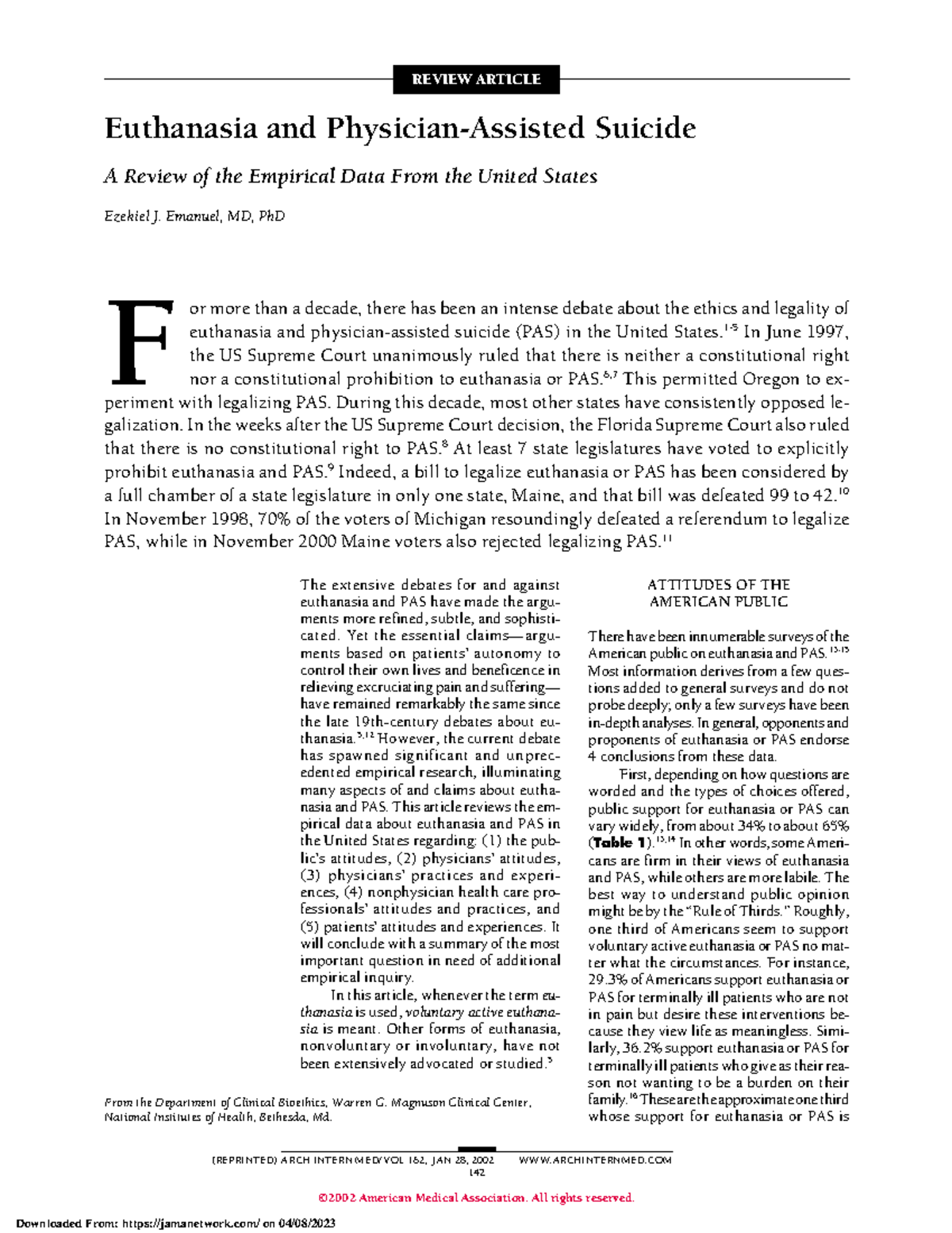 Ira10015 - Unit 14: Analyzing Euthanasia and Physician-Assisted Suicide ...