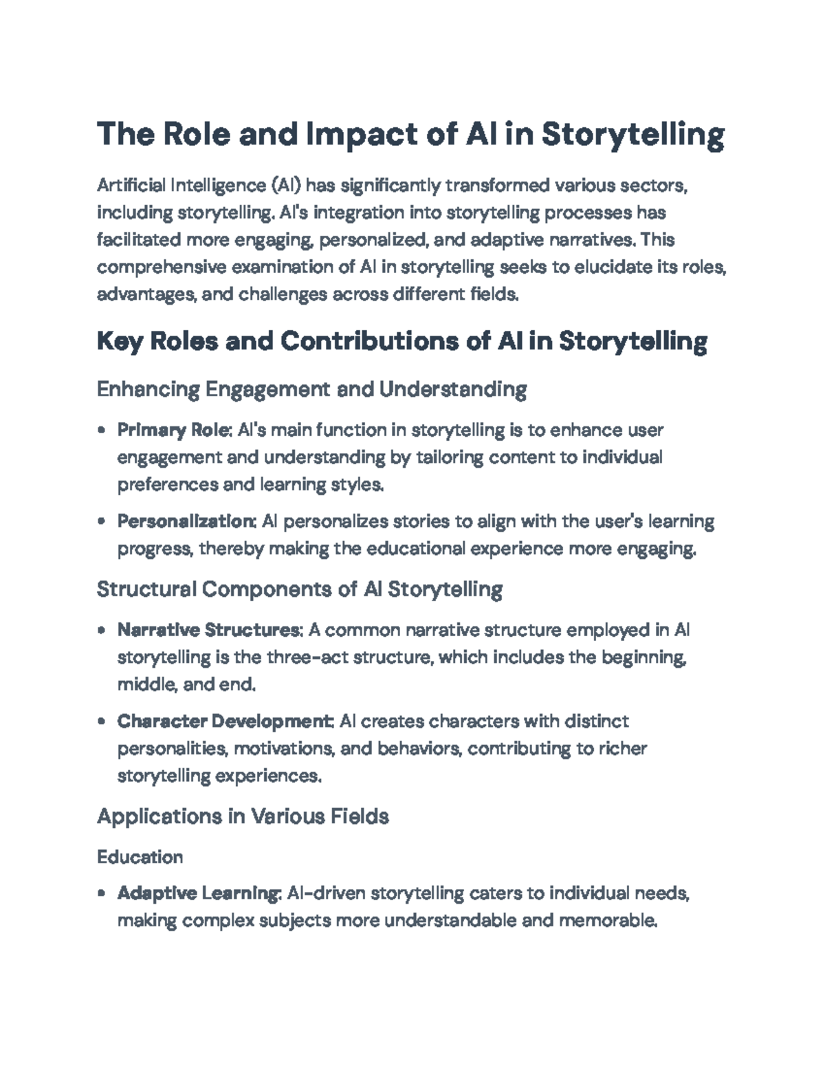 The Role and Impact of AI in Storytelling: Advantages and Challenges ...