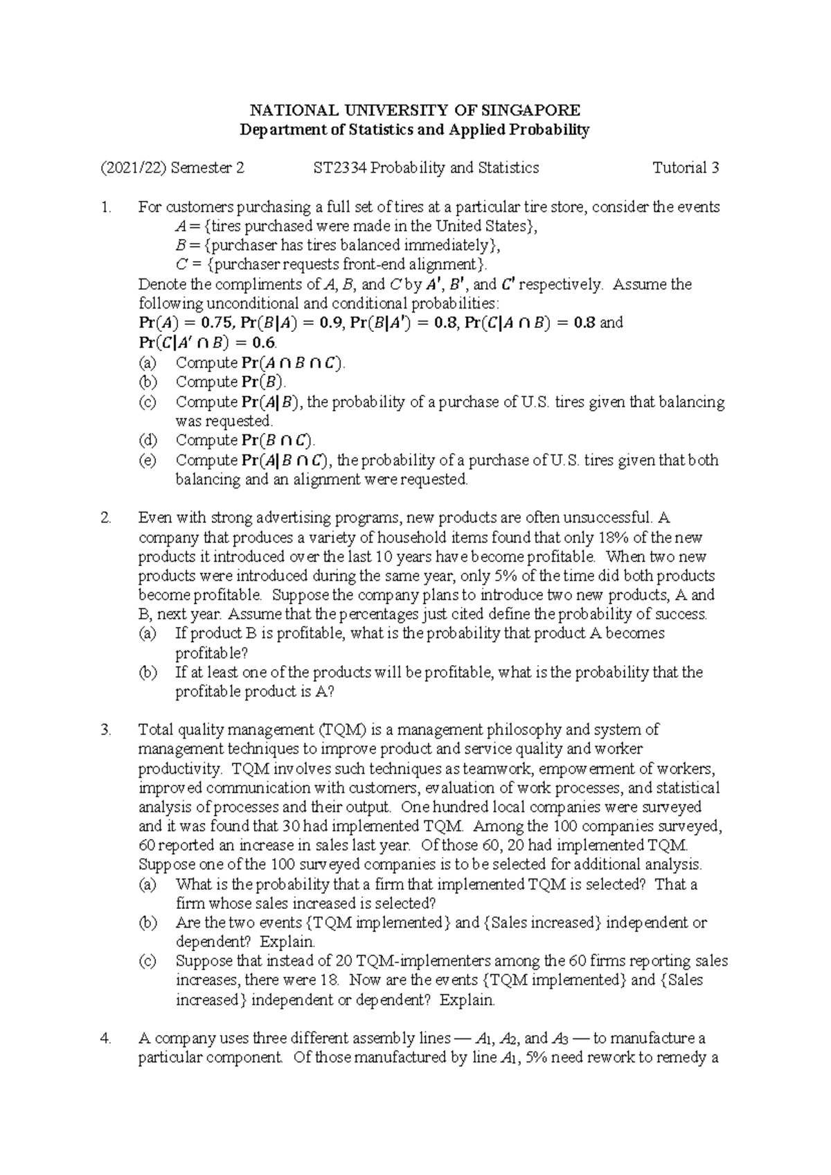 ST2334 21S2 Probability & Stats Tutorial 3 Solutions and Insights - Studocu