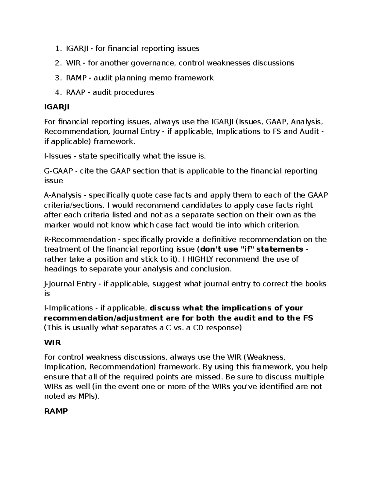 Key Notes for Case Writing: IGARJI, WIR, RAMP Frameworks - Studocu