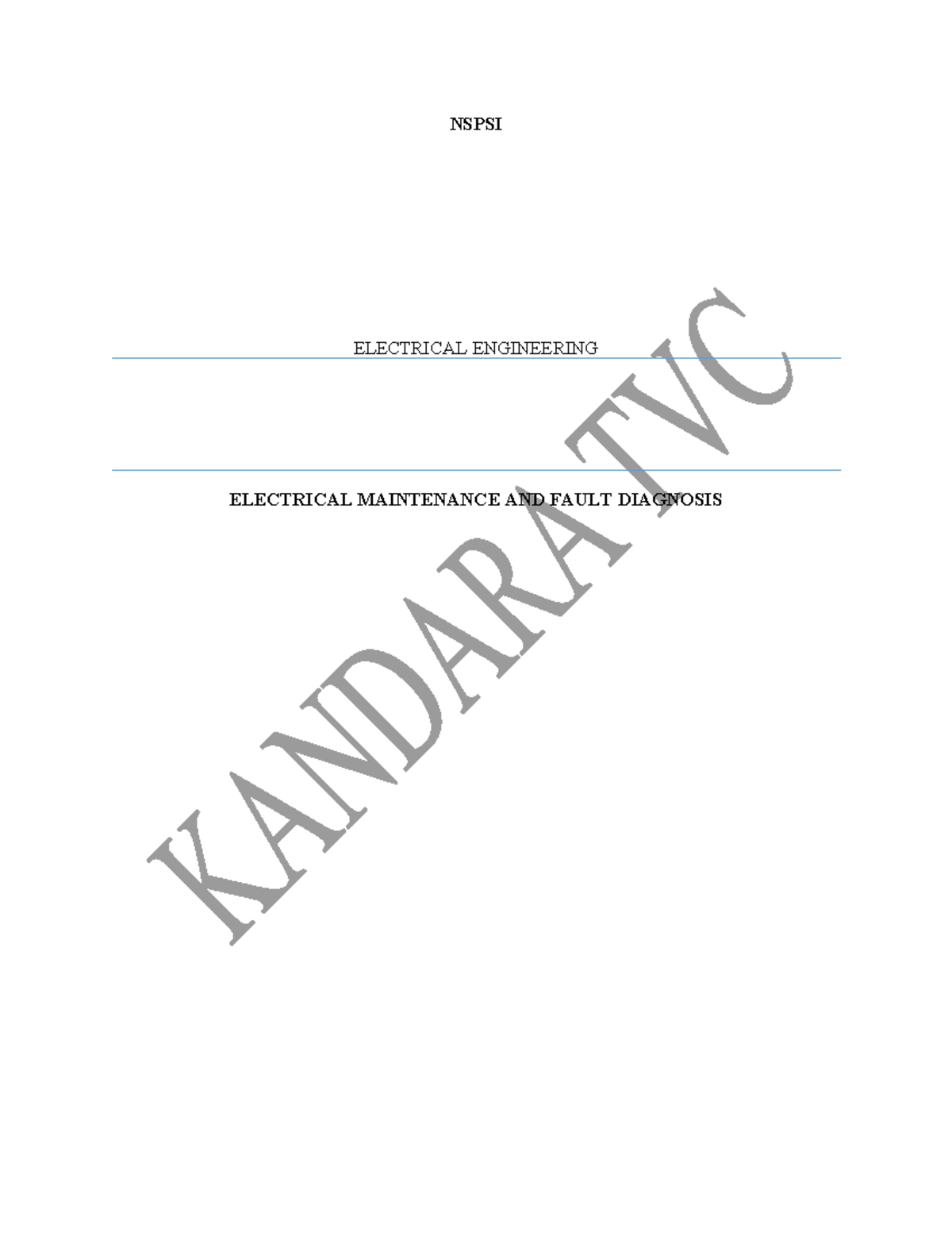 NSPSI Electrical Engineering: Maintenance & Fault Diagnosis Notes - Studocu
