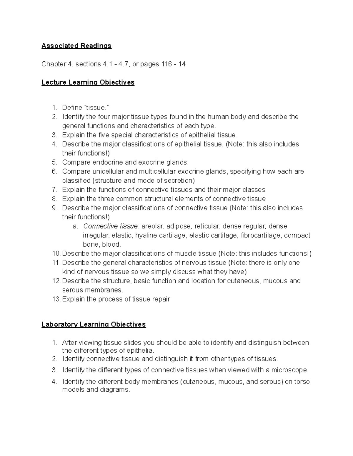 Week 5 Lecture: Overview of Tissue Types & Learning Objectives (BIO101 ...