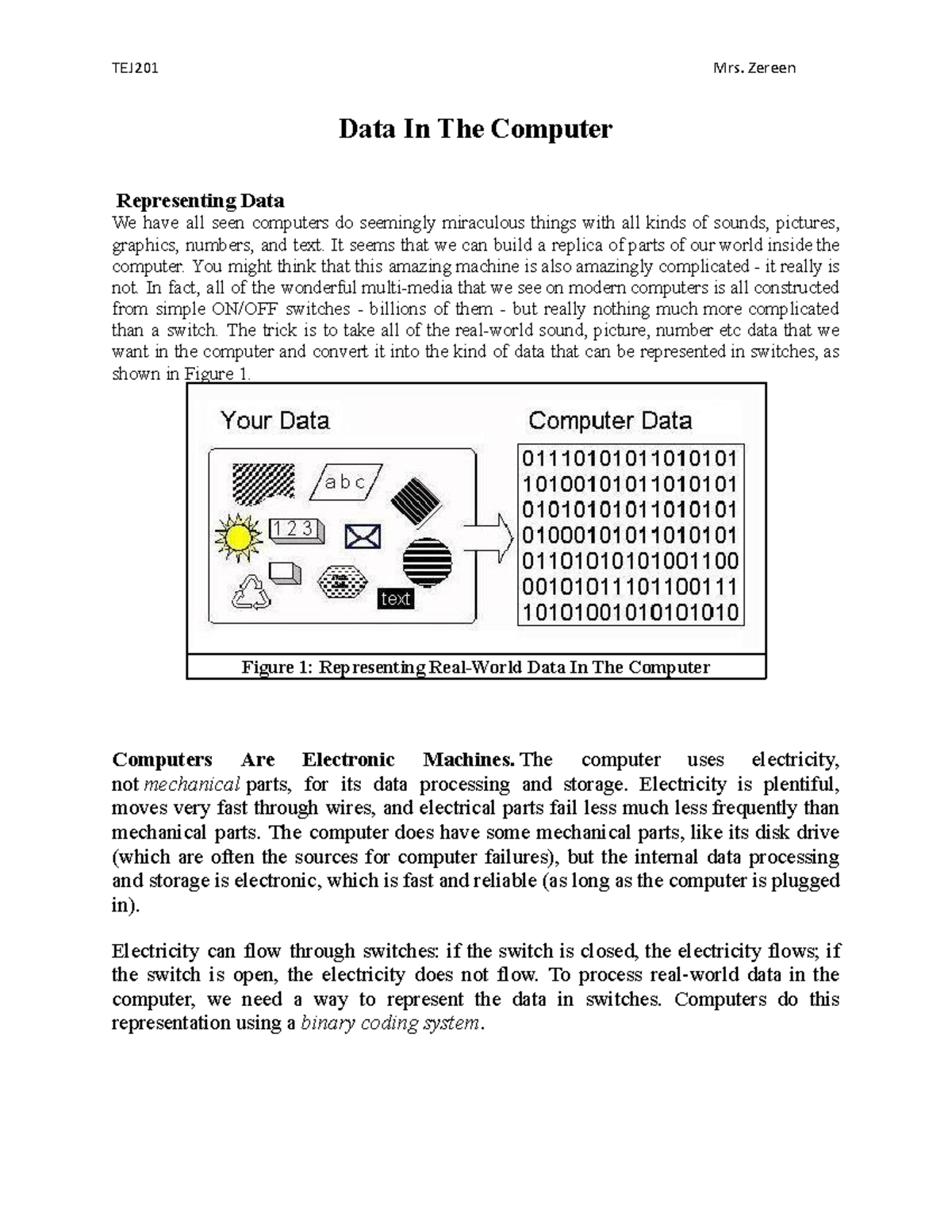 Data In The Computer - FFD - Data In The Computer Representing Data We ...